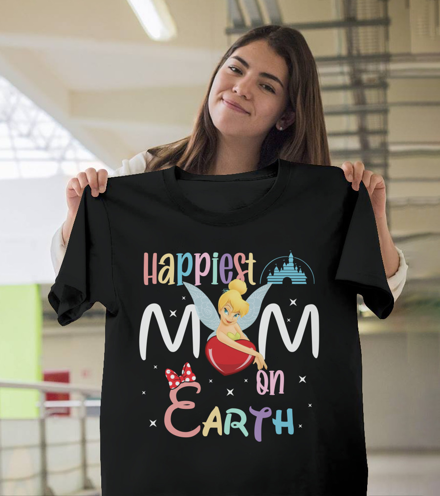 Happiest Mom On Earth Tinkerbell Disney Castle Minnie Mouse Bow T-Shirt