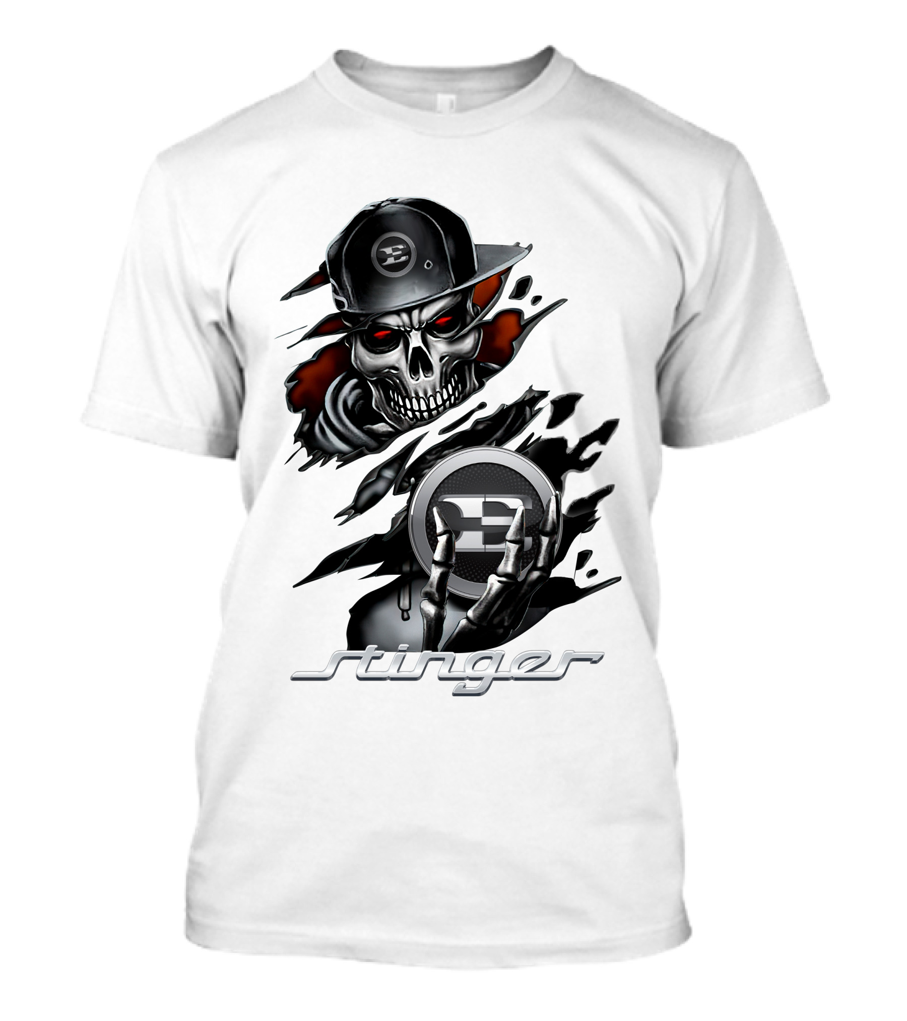 Stinger Skull With Hat And Logo Emblem T-Shirt