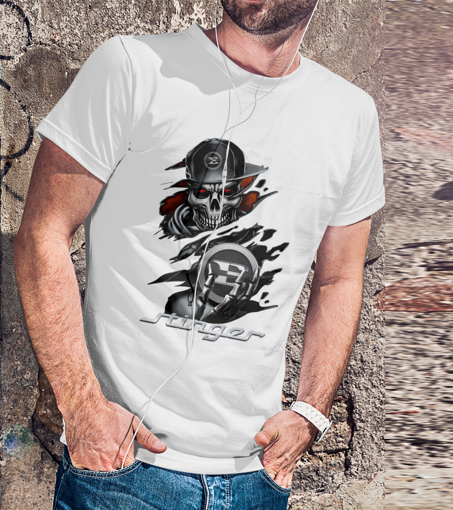 Stinger Skull With Hat And Logo Emblem T-Shirt