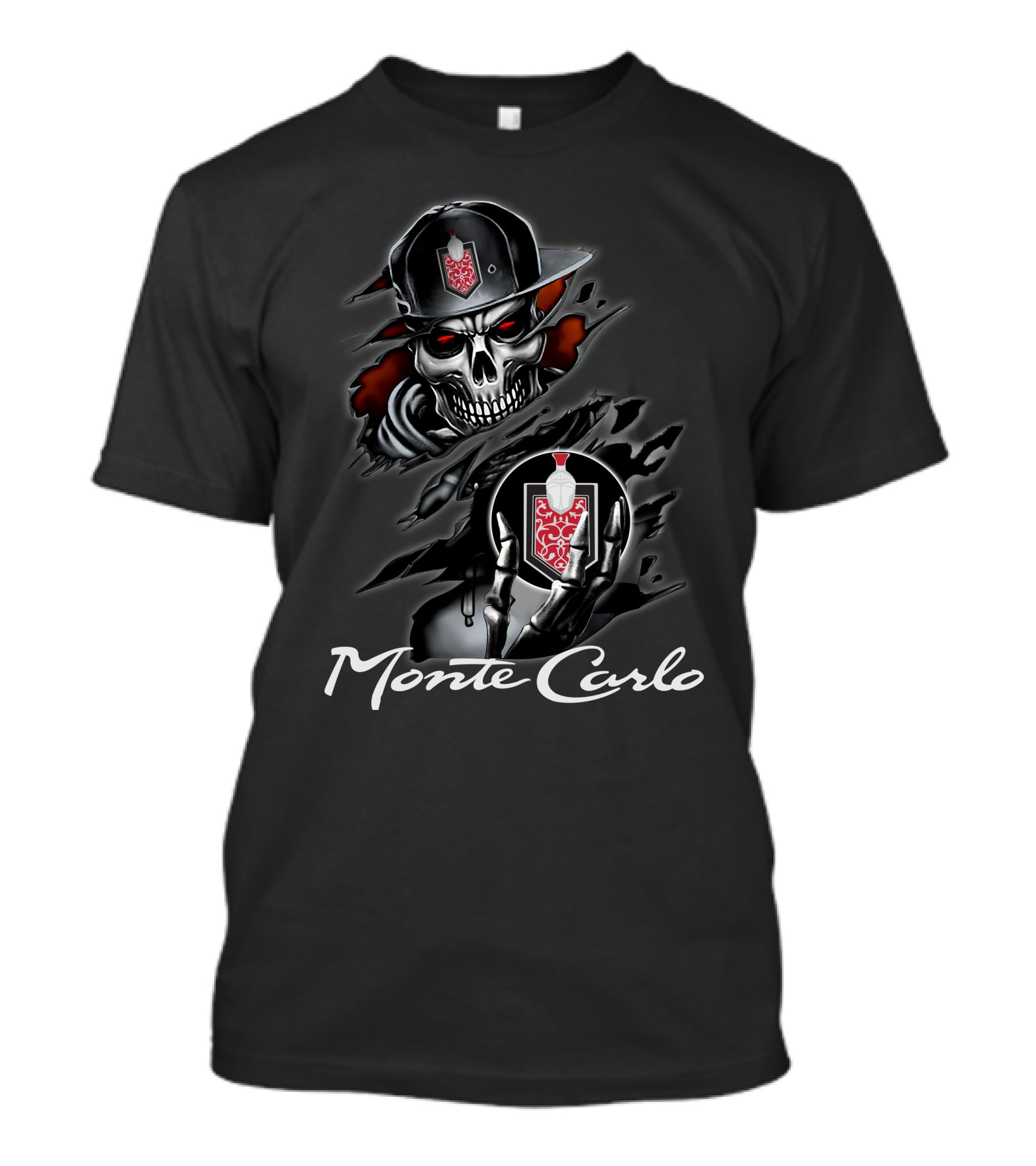 Monte Carlo Skull With Red Emblem And Cap T-Shirt
