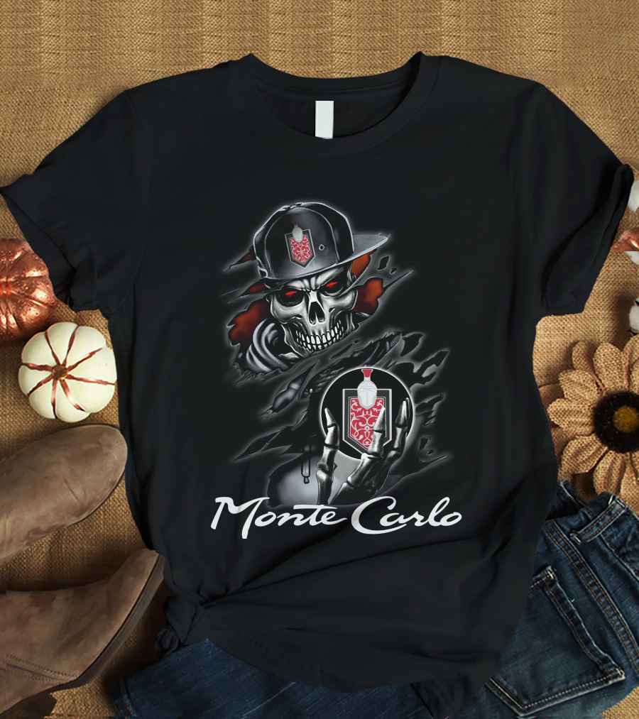 Monte Carlo Skull With Red Emblem And Cap T-Shirt