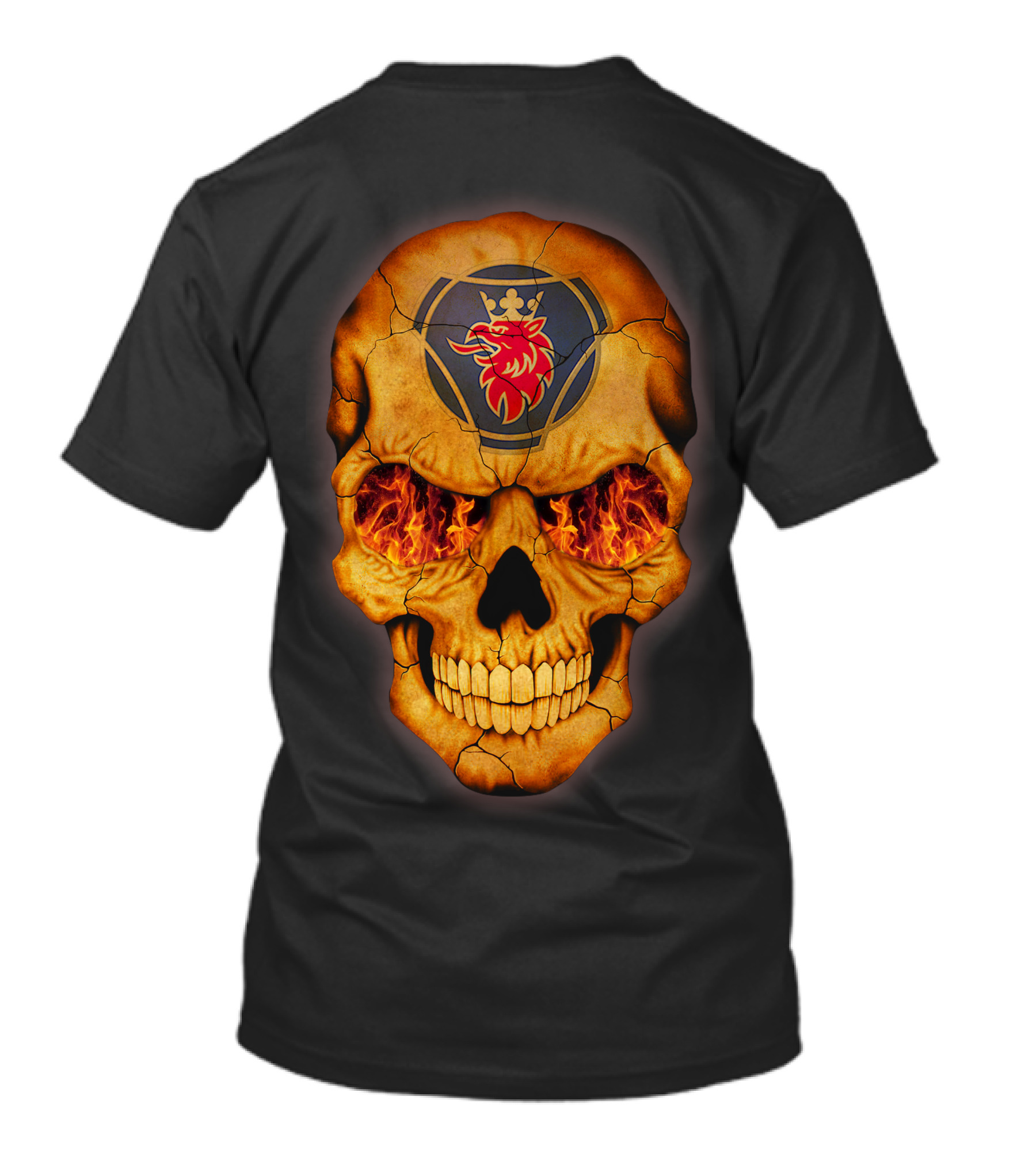 SCANIA Skull With Fiery Eyes And Lion Emblem T-Shirt
