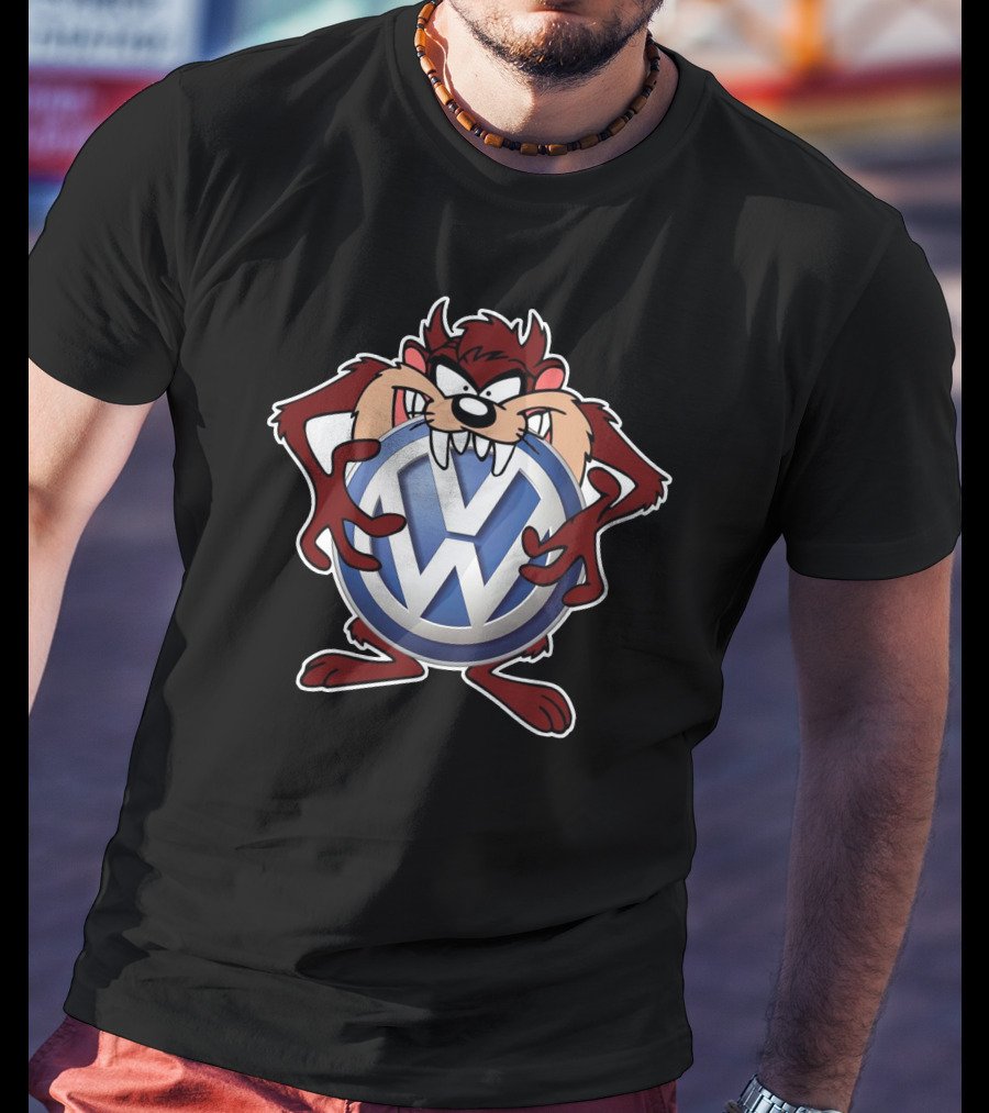 TAZ Volkswagen Logo With Classic Cartoon Character Holding Emblem T-Shirt