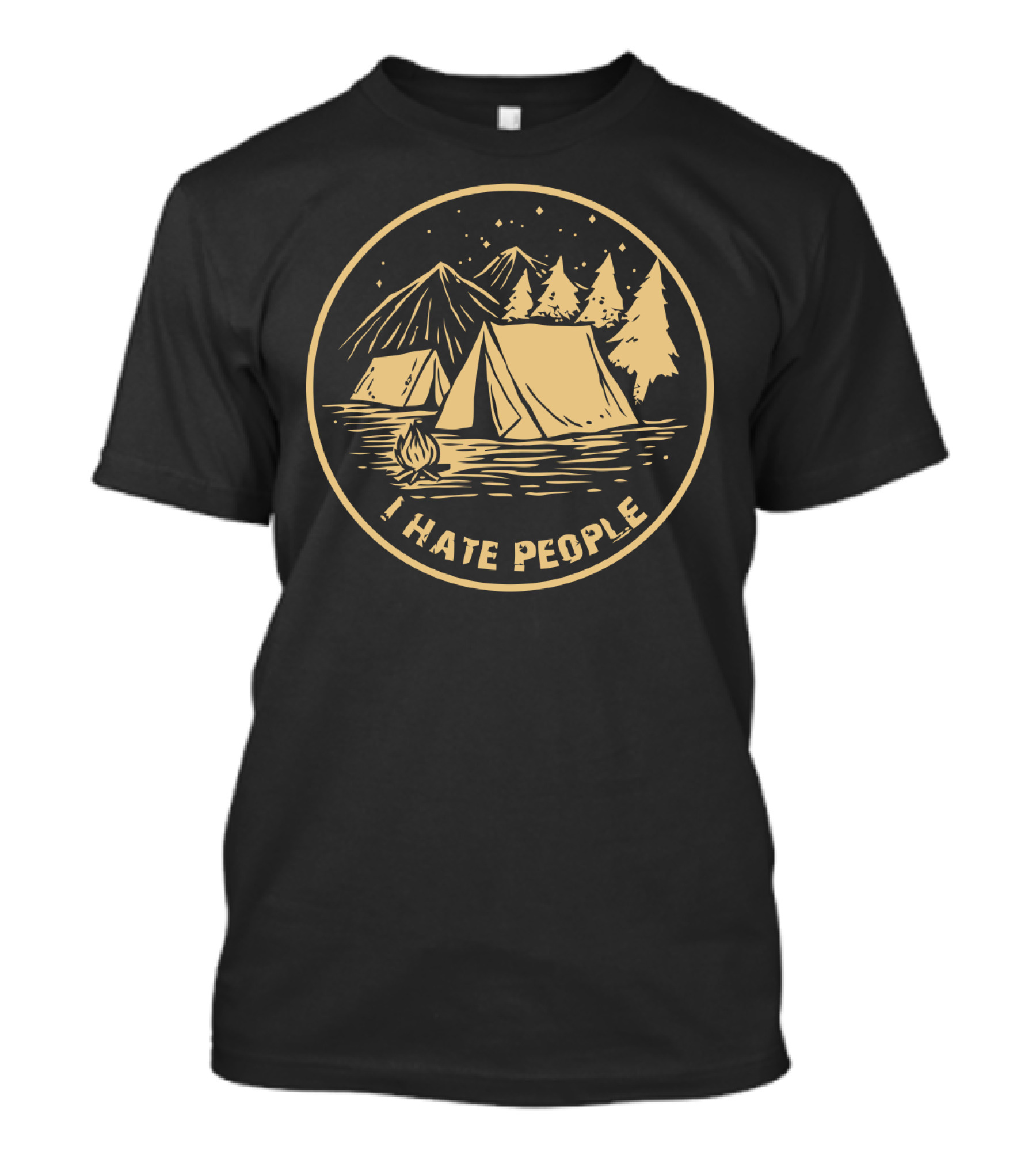 I Hate People Camping Tents Mountains Campfire Night Sky T-Shirt