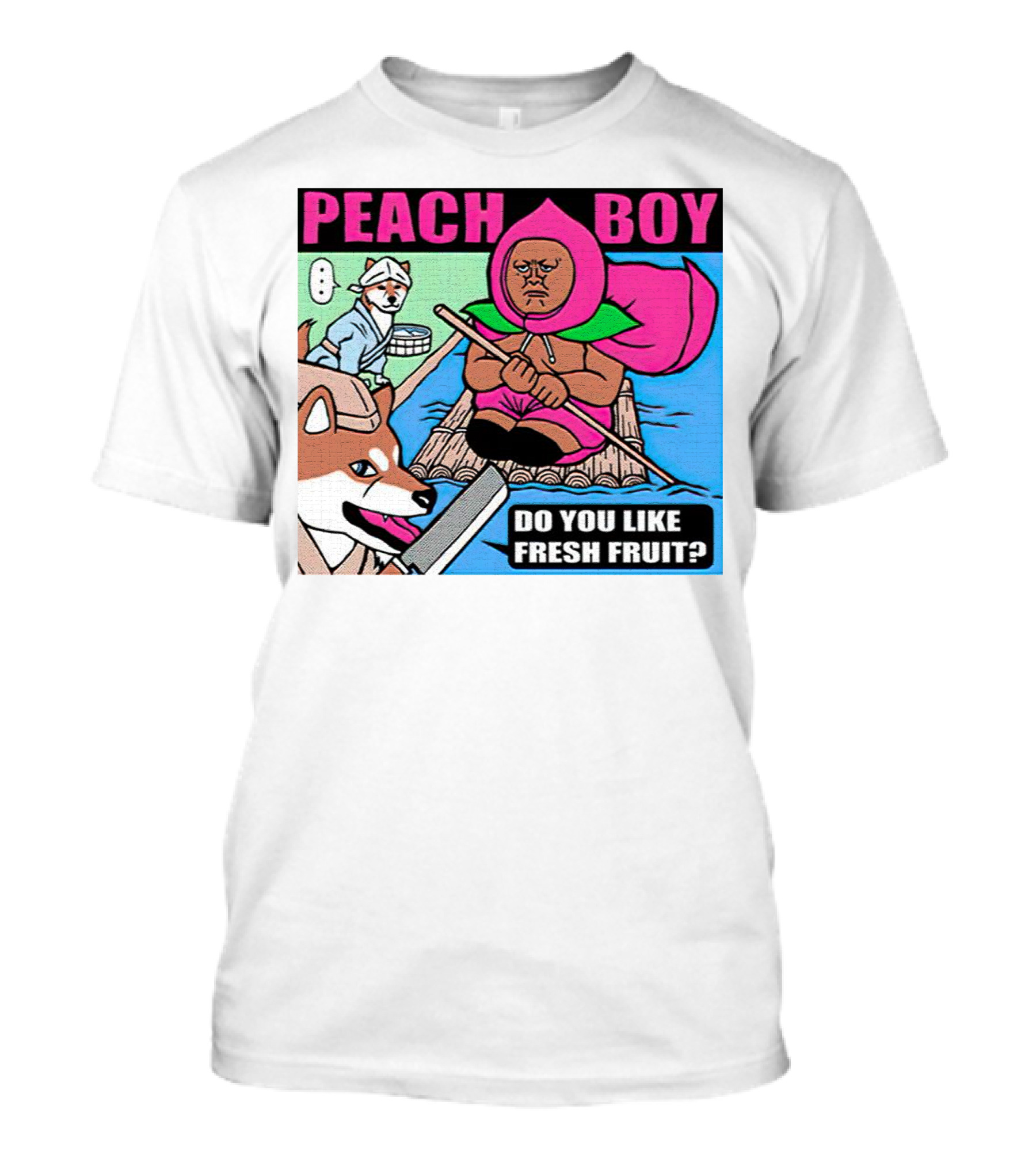 Peach Boy Do You Like Fresh Fruit Toru Owashi Manga-Style Adventure Rafting With Dog And Monkey T-Shirt