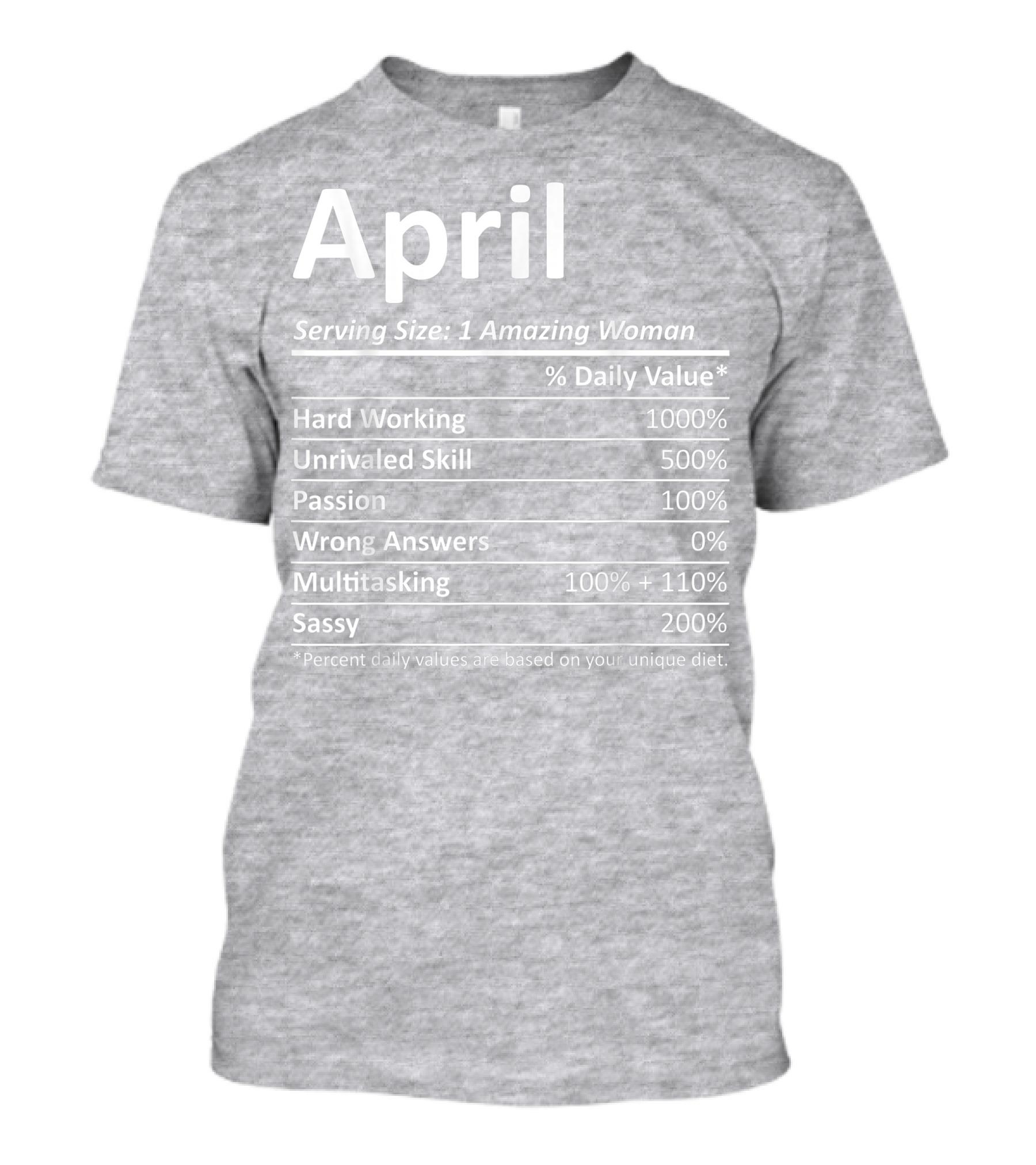 April Nutrition Facts Personalized Name Funny Christmas Gift Idea T-Shirt