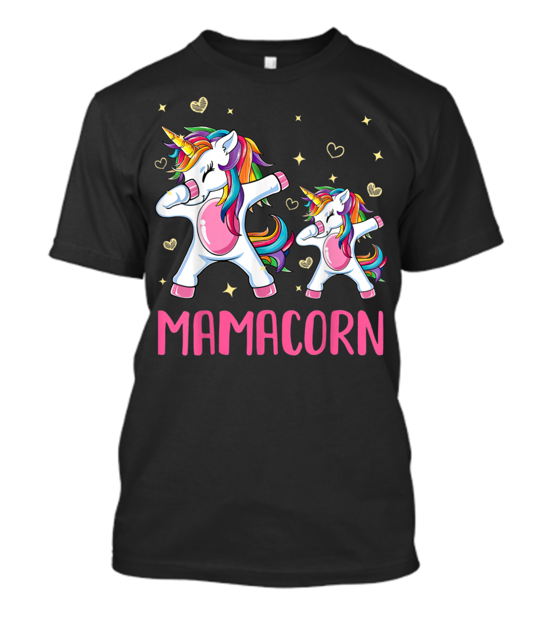 Colorful Dabbing Unicorns Mamacorn With Rainbow Hair And Hearts T-Shirt