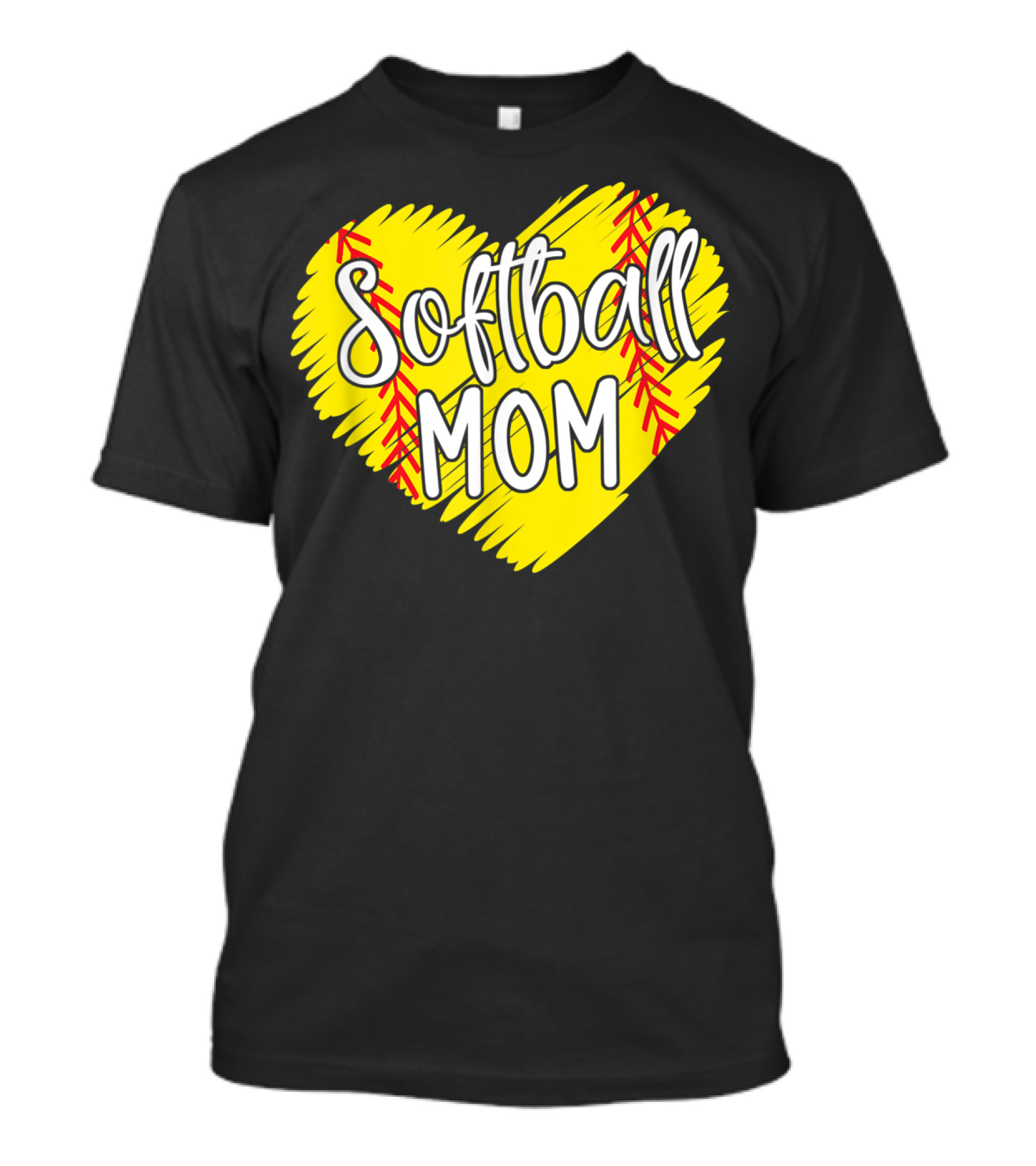 Softball Mom Heart Yellow Red Stitching Baller Mama T-Shirt