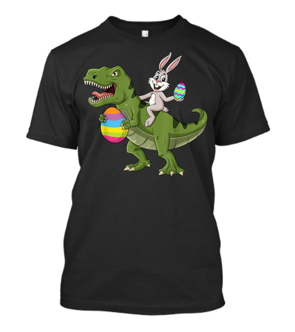 Rabbit On Dinosaur Holding Colorful Easter Eggs T-Shirt