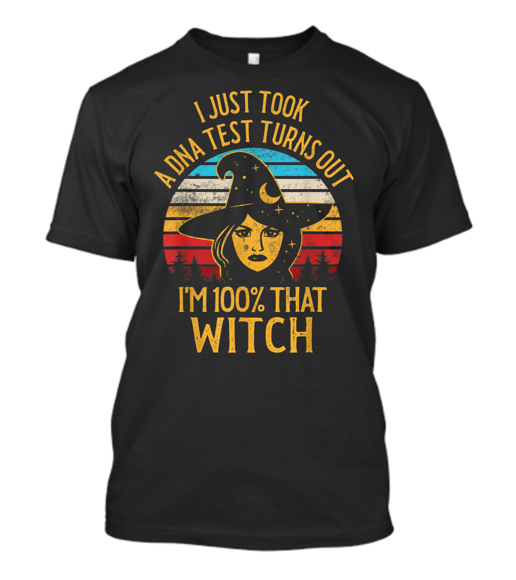 I Just Took A DNA Test Turns Out I'm 100 Percent That Witch Retro Witch Hat Moon Stars Vintage Sunset T-Shirt