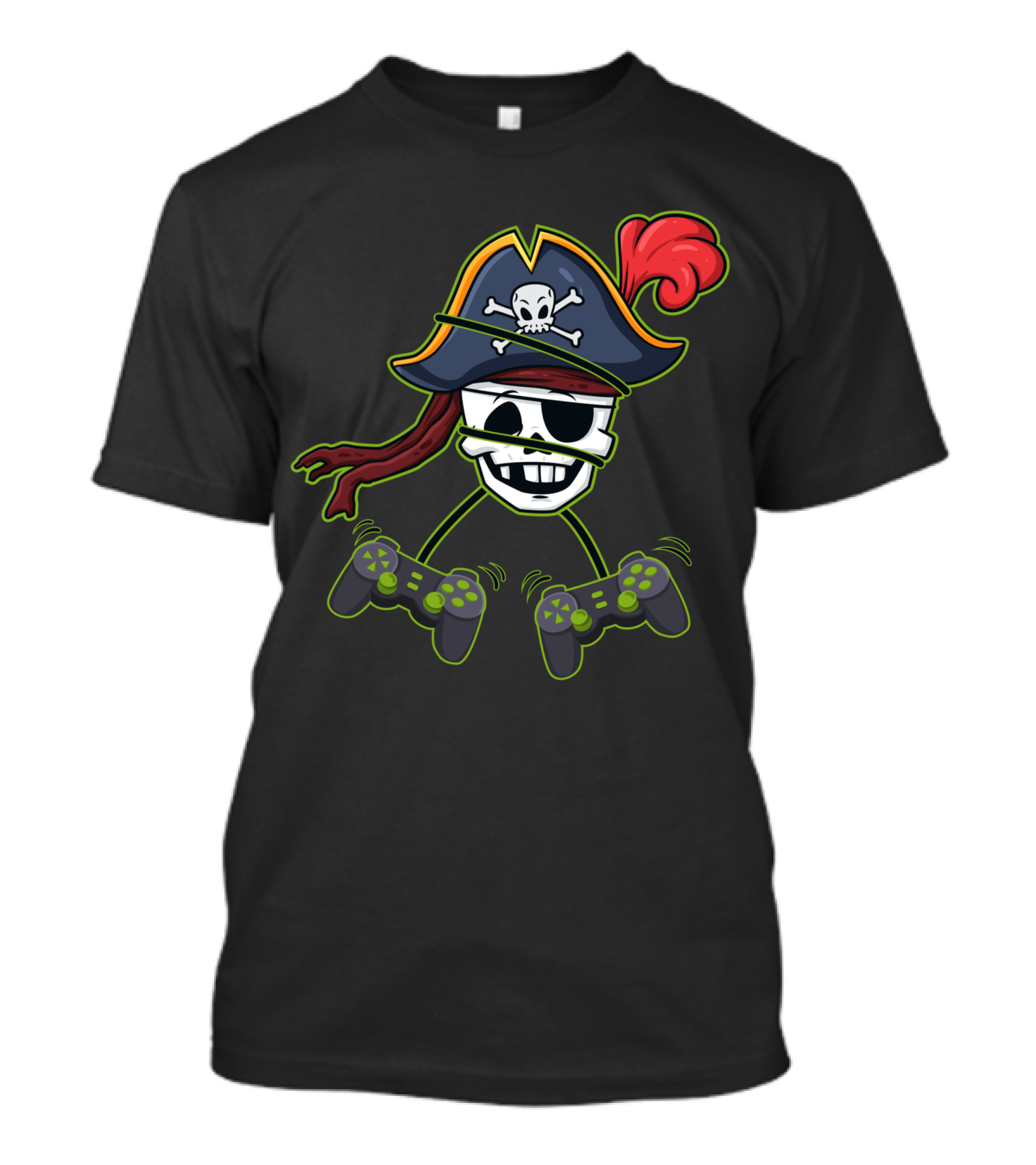 Halloween Pirate Skeleton Video Gamer Controllers Playful Skull Hat T-Shirt