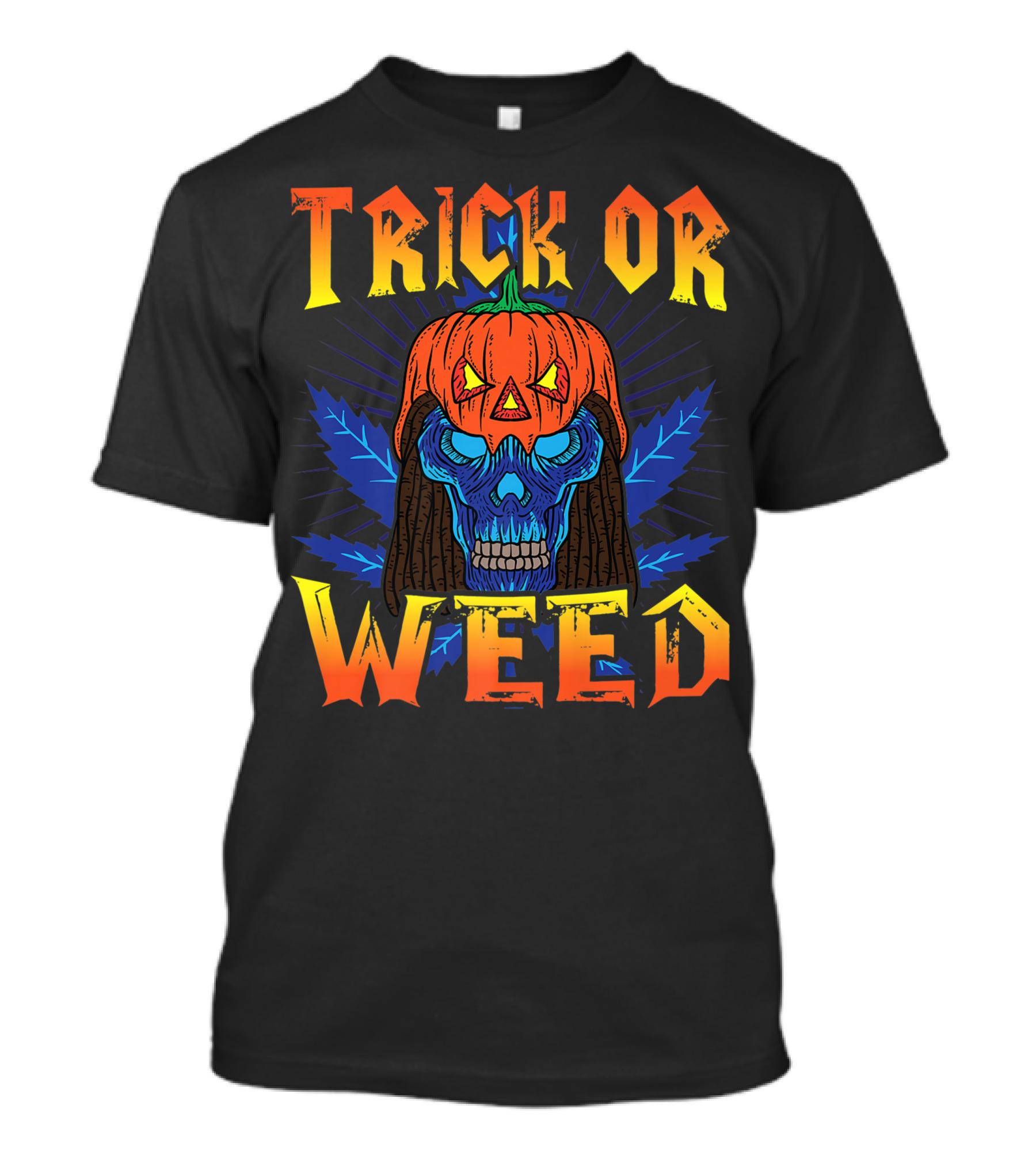 Trick Or Weed Pumpkin Skull Smoking Cannabis THC Halloween Stoner T-Shirt