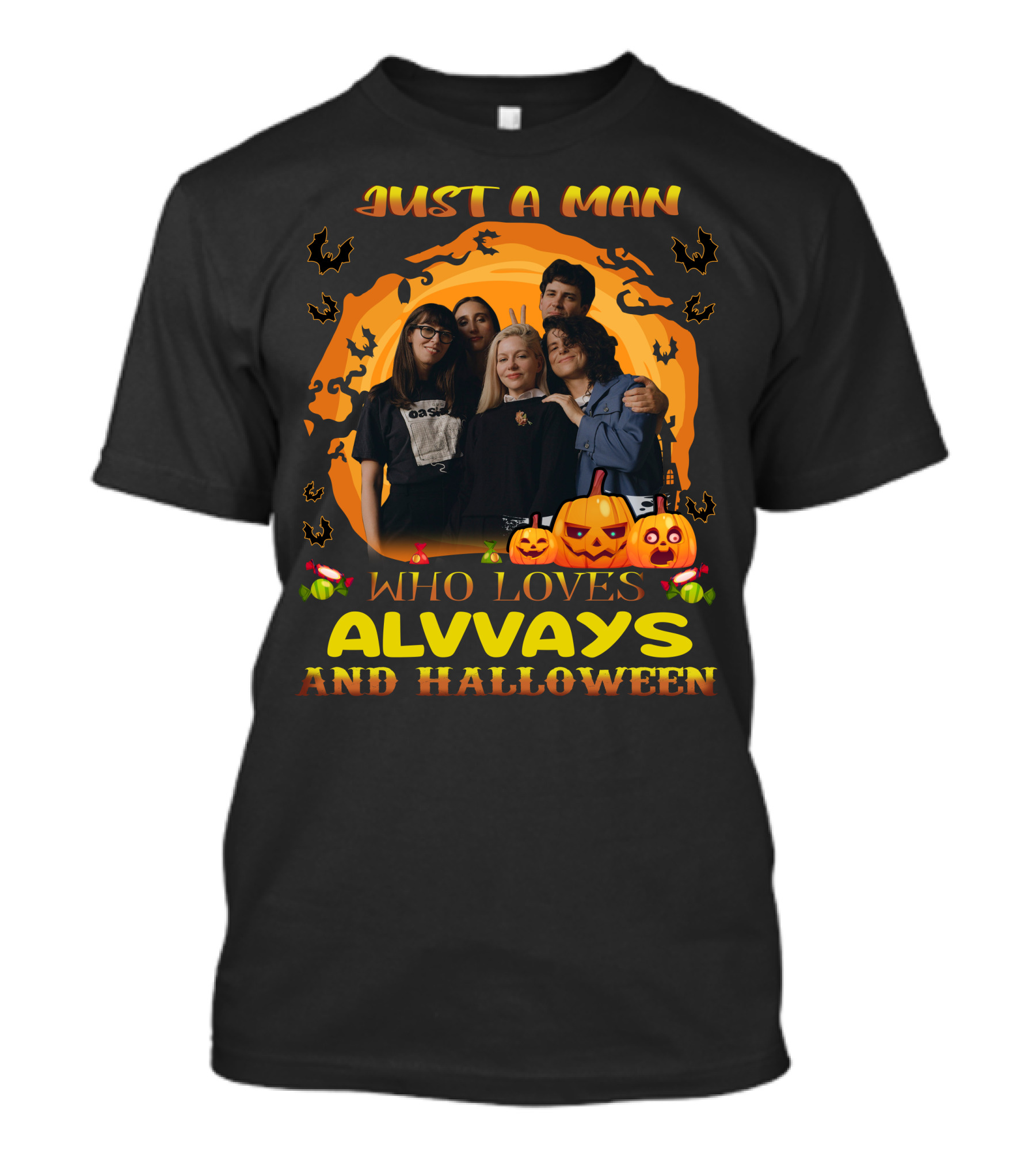 A Man Who Loves Alvvays With Halloween Pumpkins And Bats T-Shirt