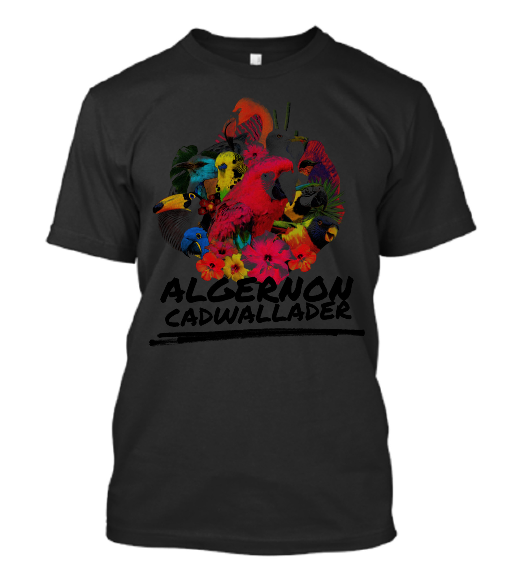 Algernon Cadwallader Colorful Parrots And Tropical Flowers T-Shirt