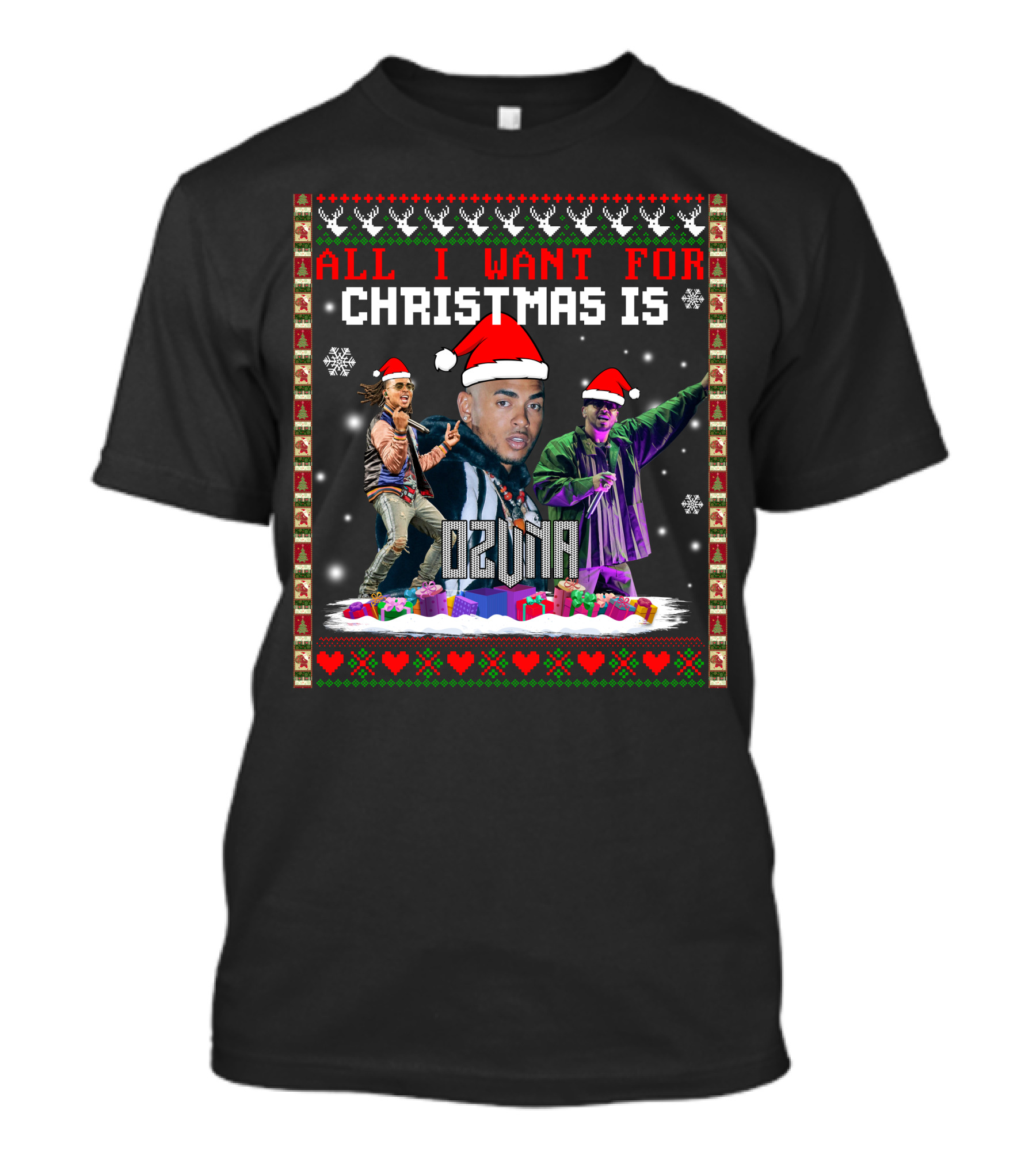 All I Want For Christmas Is Ozuna Santa Hat Snowflakes Presents T-Shirt