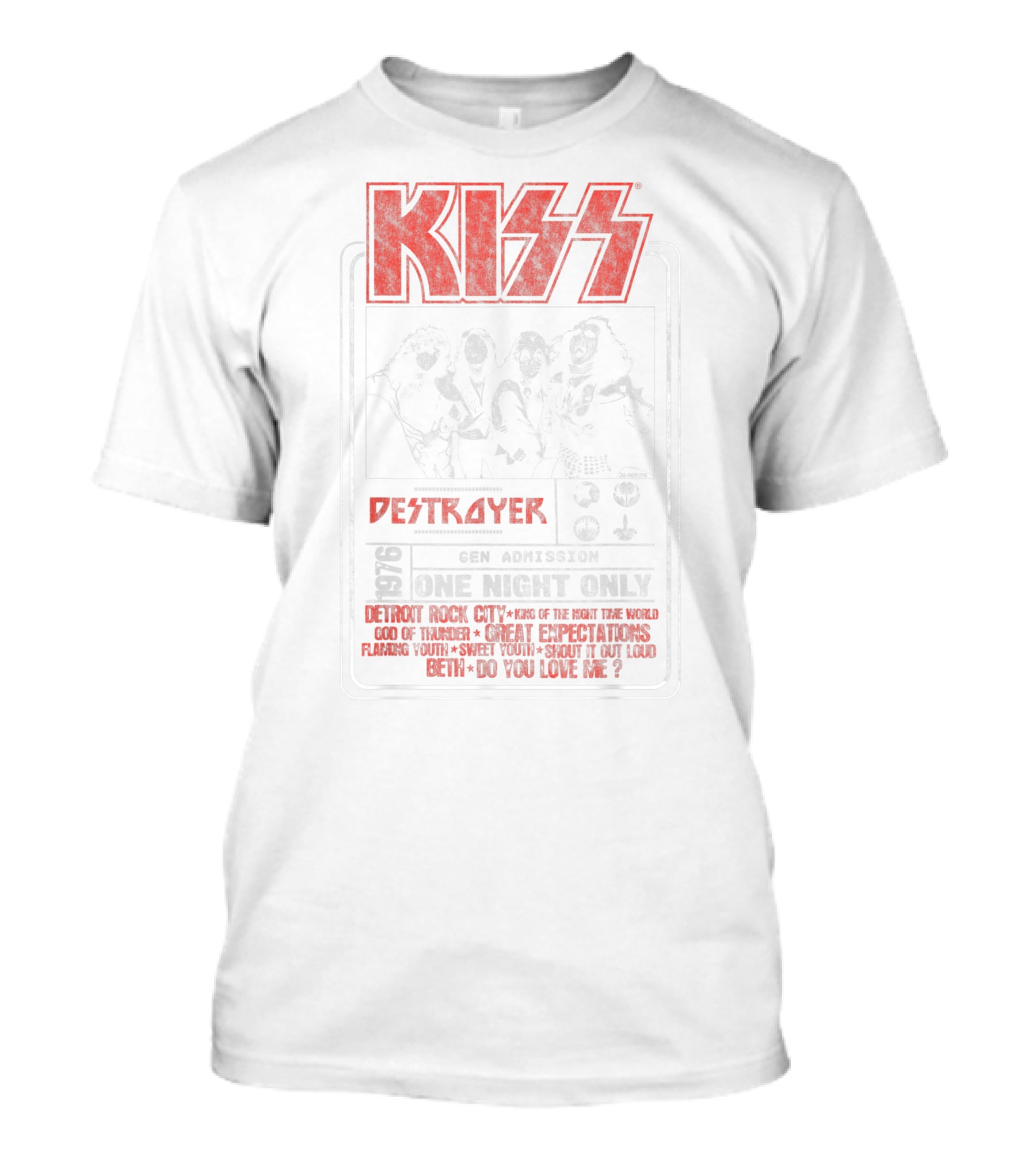 KISS Destroyer 1976 Gen Admission One Night Only Detroit Rock City God Of Thunder Shout It Out Loud T-Shirt