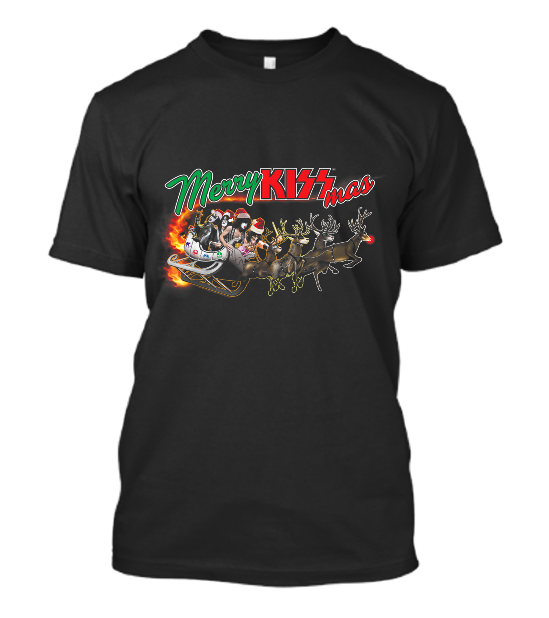 Merry KISSmas Sleigh With Santa And Reindeer T-Shirt