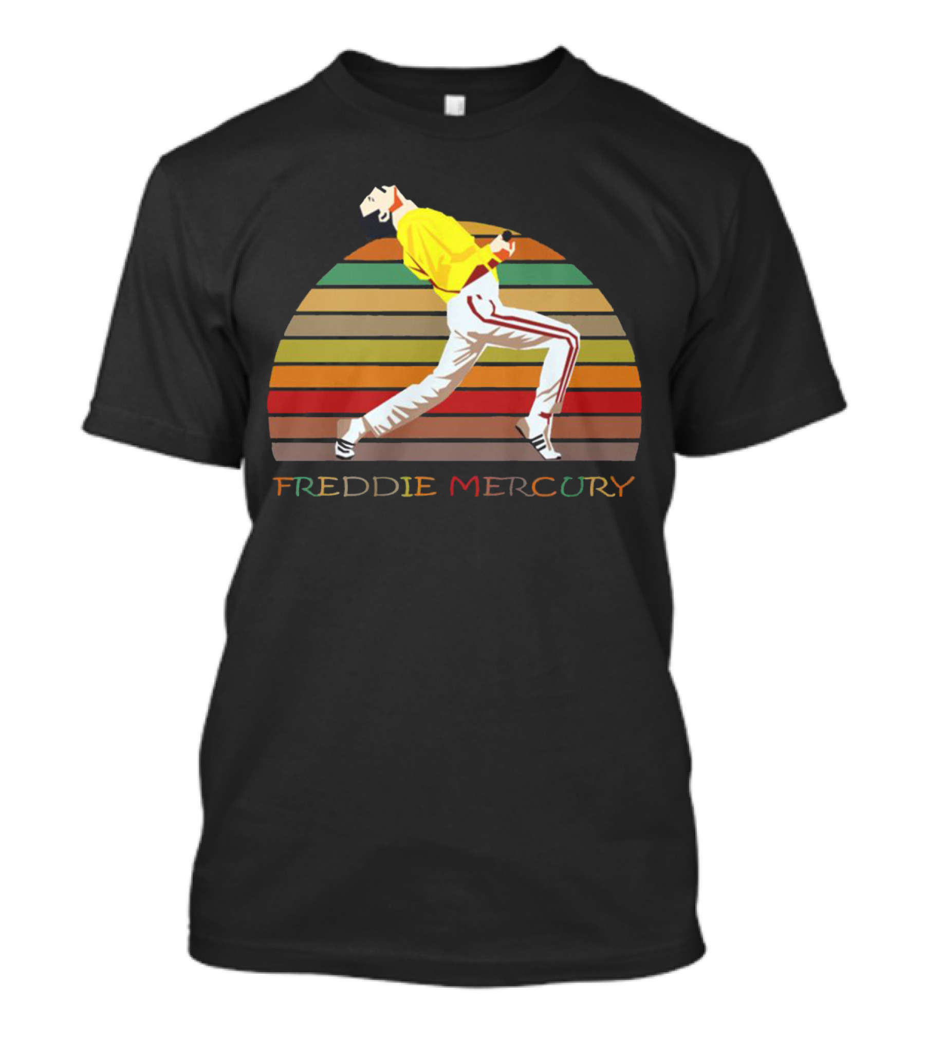 Freddie Mercury Vintage Style Retro Rainbow Stripes T-Shirt