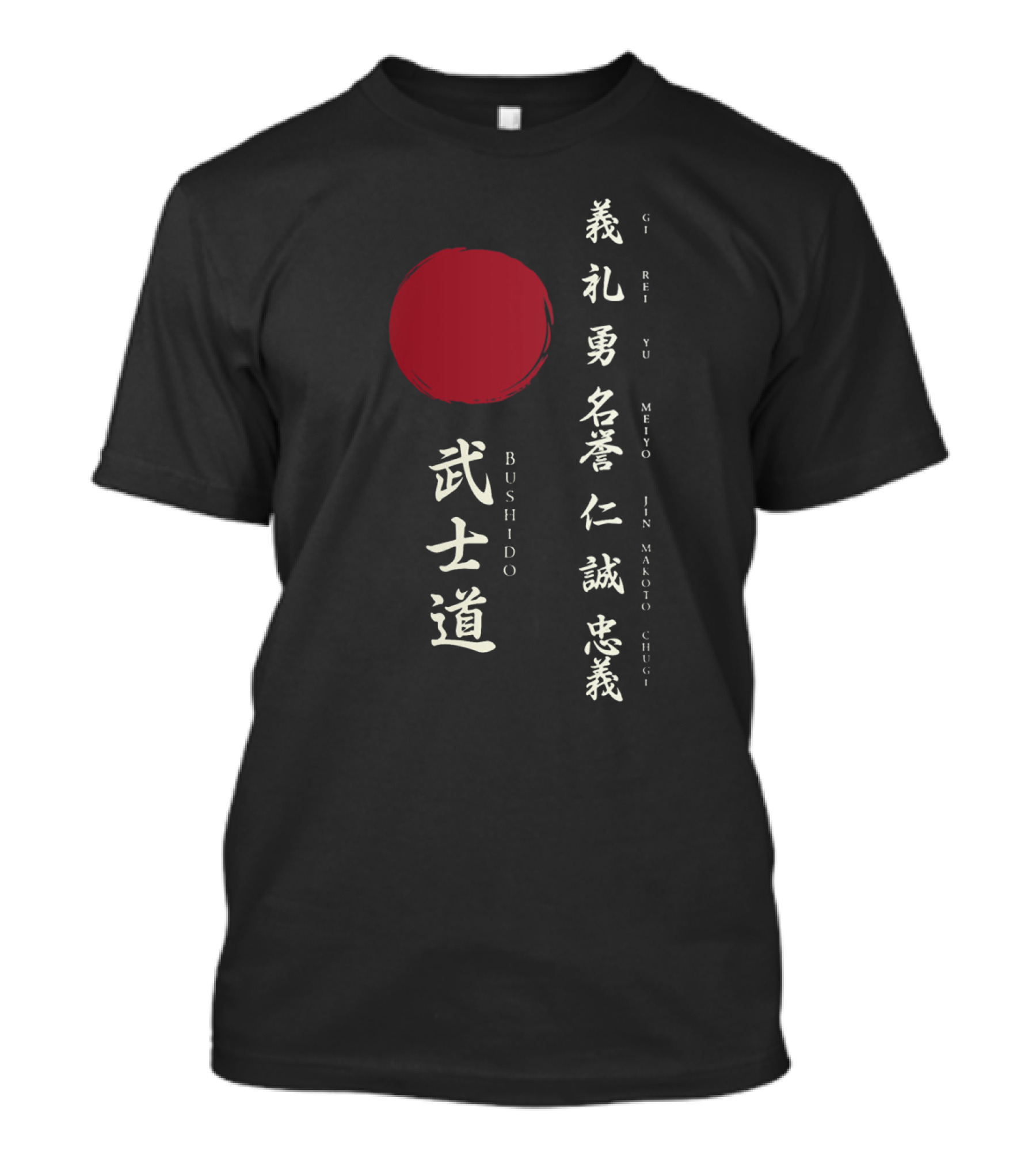 SAMURAI Bushido Gi Rei Yu Meiyo Jin Makoto Chugi Red Circle T-Shirt