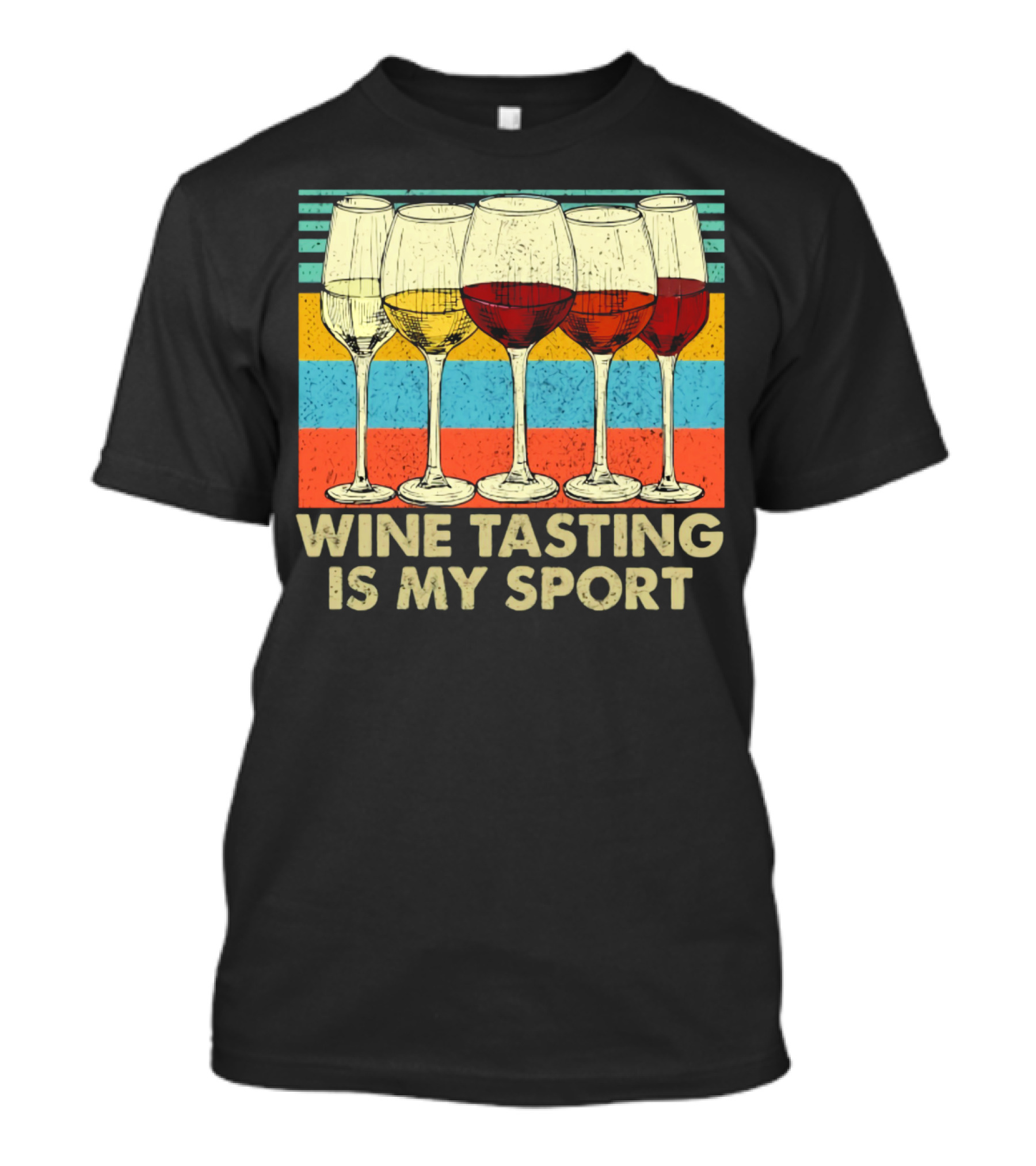 Wine Tasting Is My Sport Retro Wine Glasses On Colorful Stripes T-Shirt
