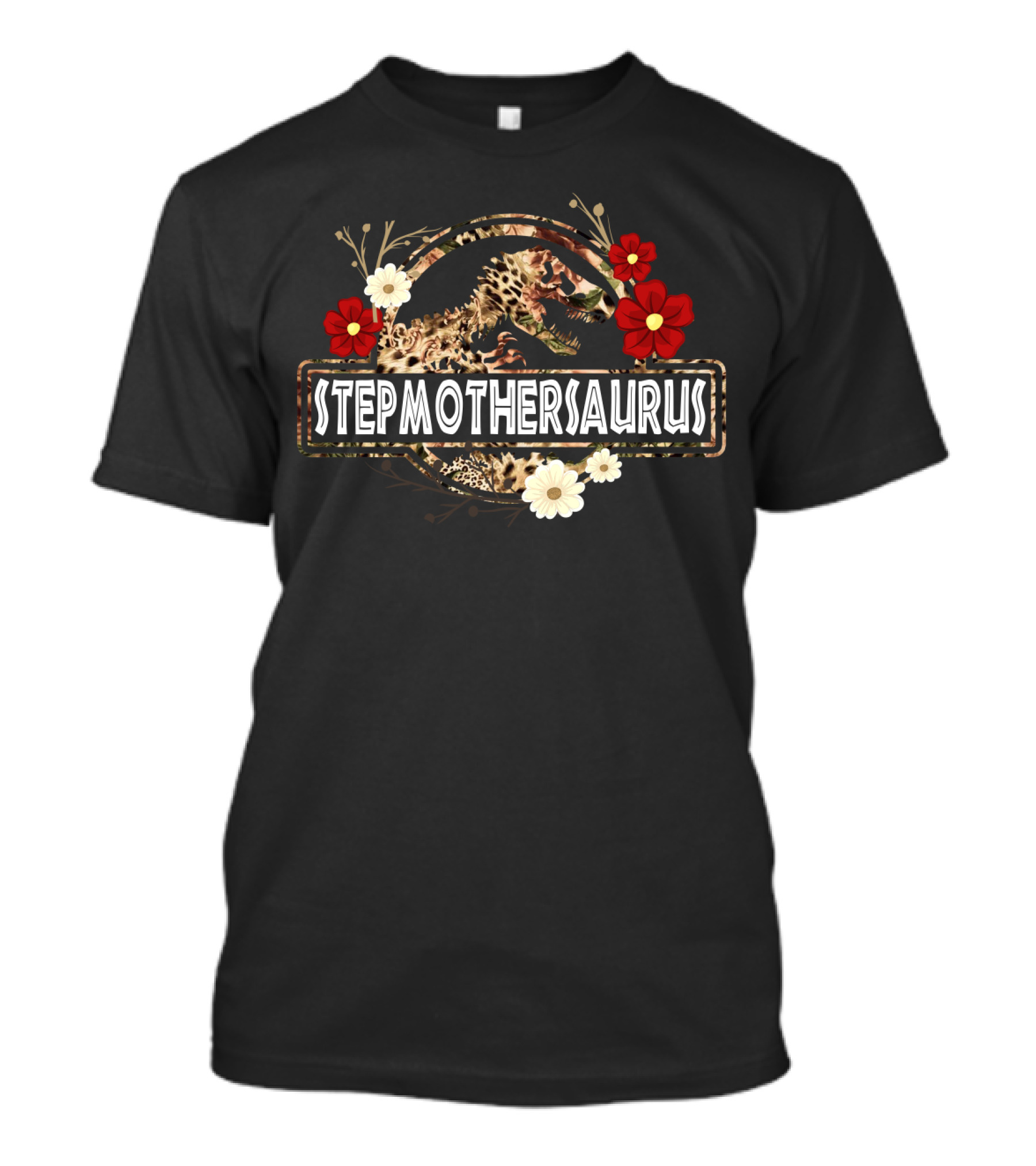 Stepmothersaurus Dinosaur Funny Stepmother Saurus With Floral Decoration T-Shirt
