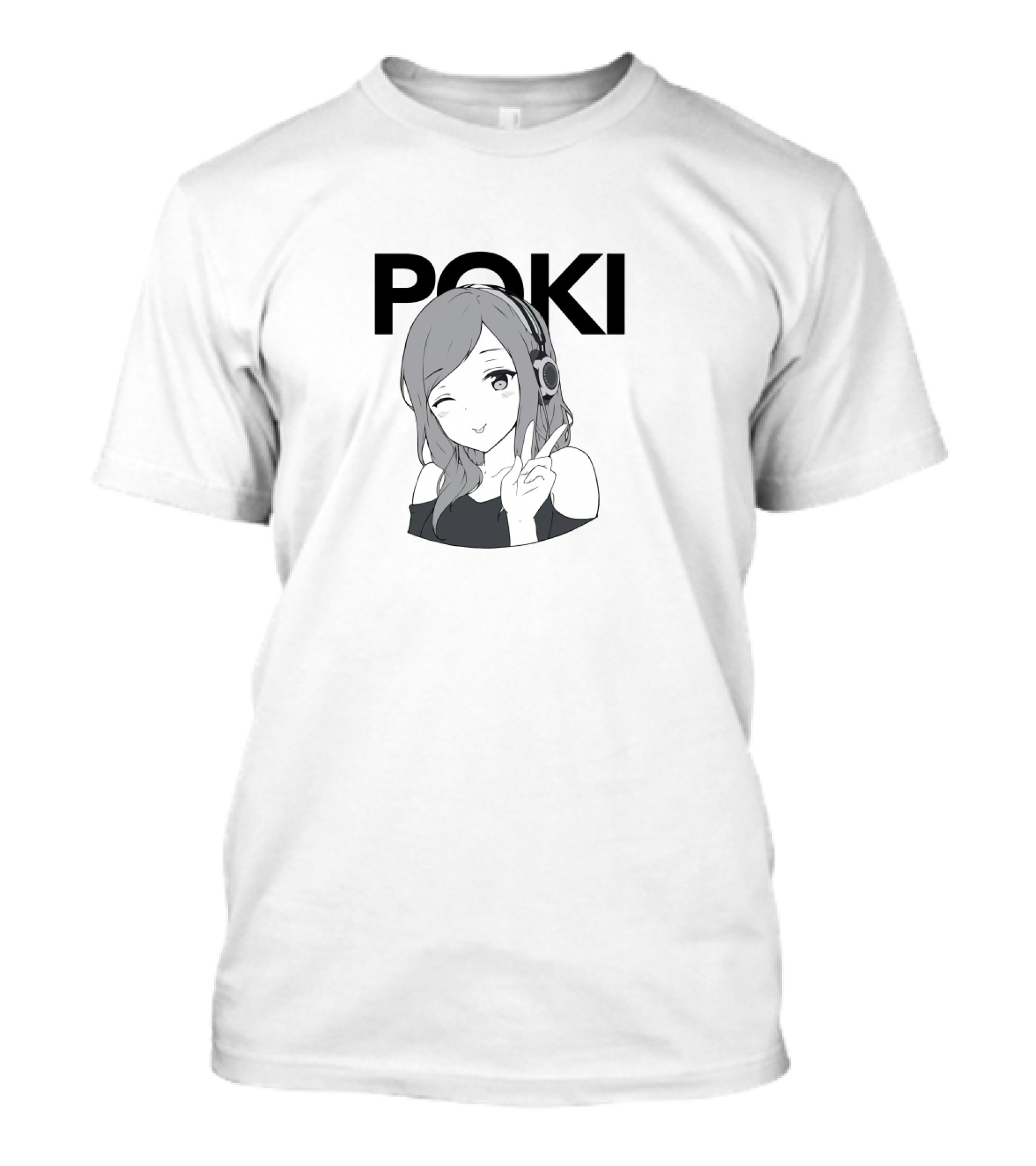 Poki Anime Style Winking Character With Headphones And Peace Sign T-Shirt