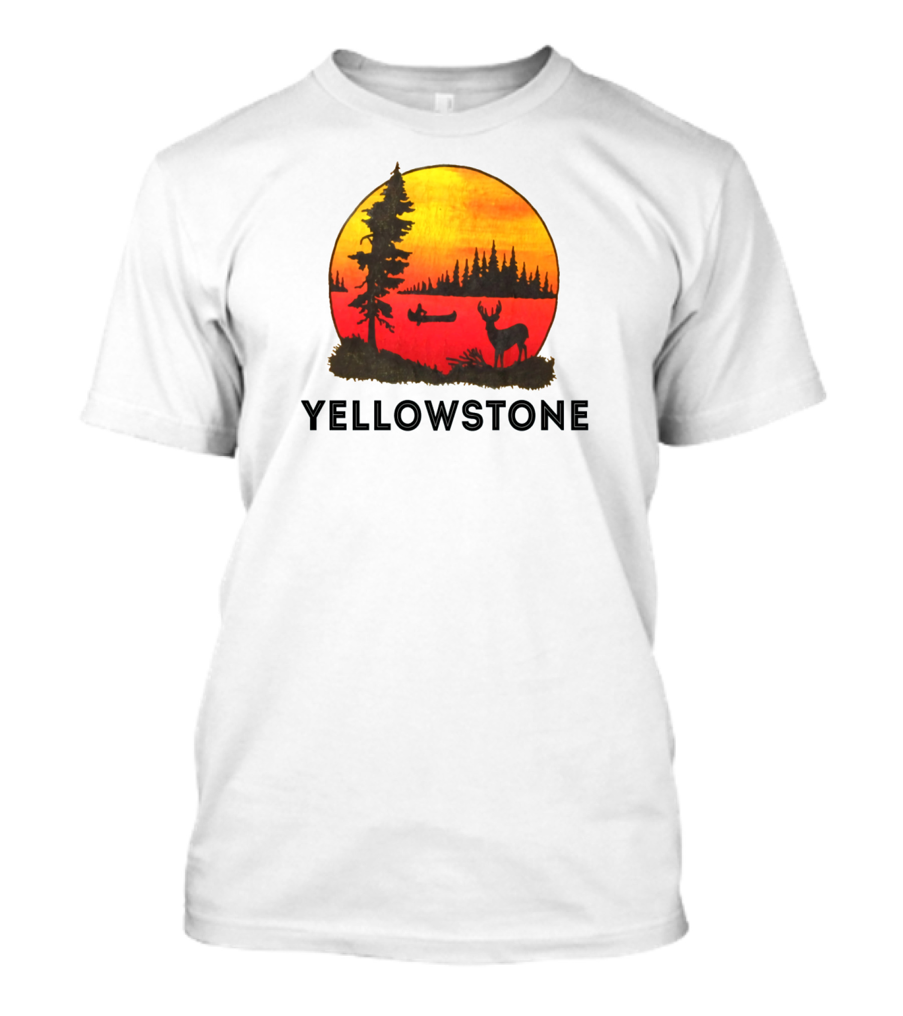 Yellowstone Sunset Scene With Canoe And Deer T-Shirt
