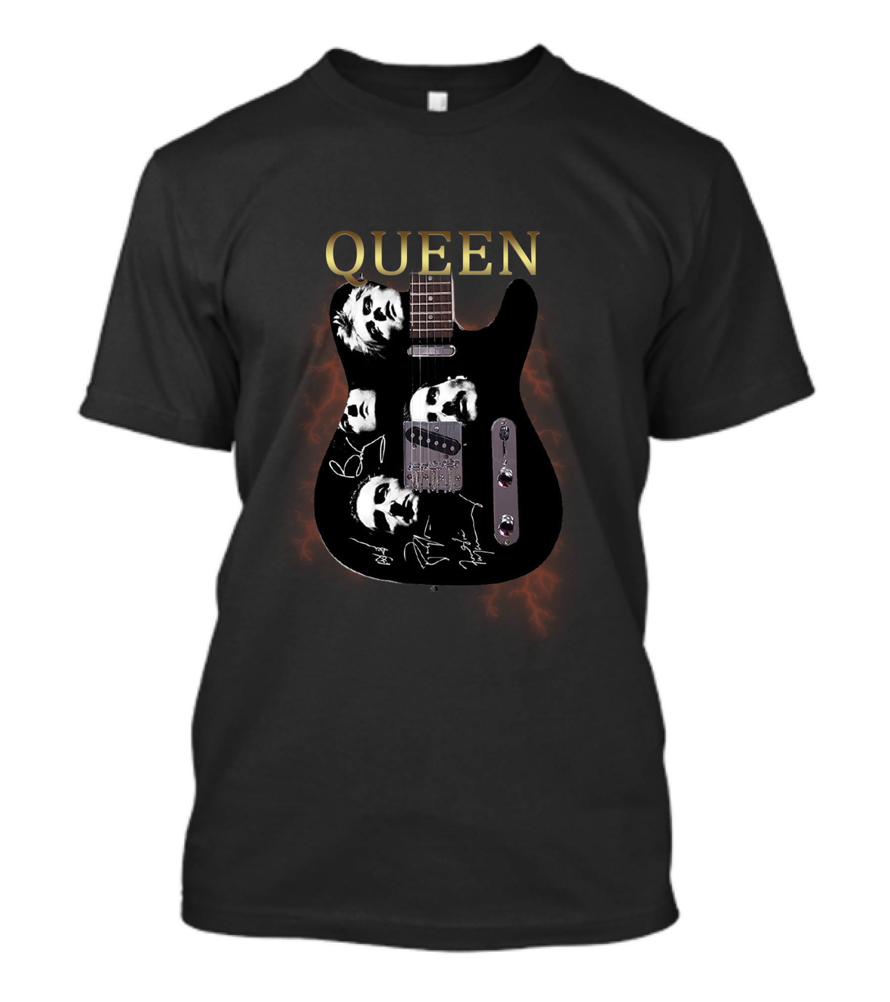 QUEEN Band Members Face Art On Electric Guitar T-Shirt