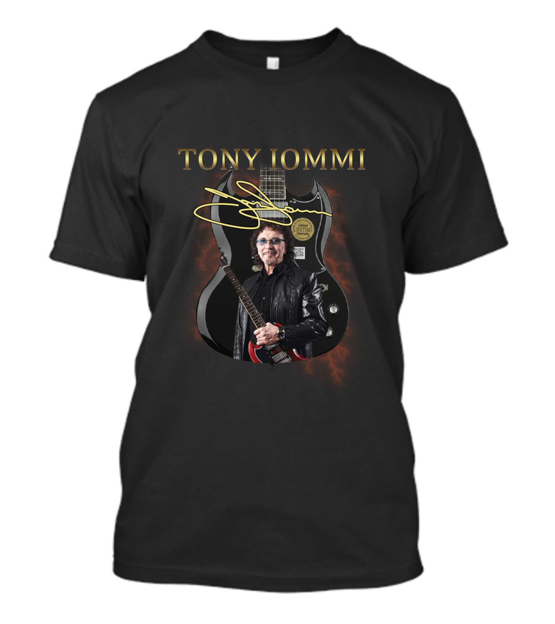 Tony Iommi Signature Guitar With Iconic Image And Autograph T-Shirt