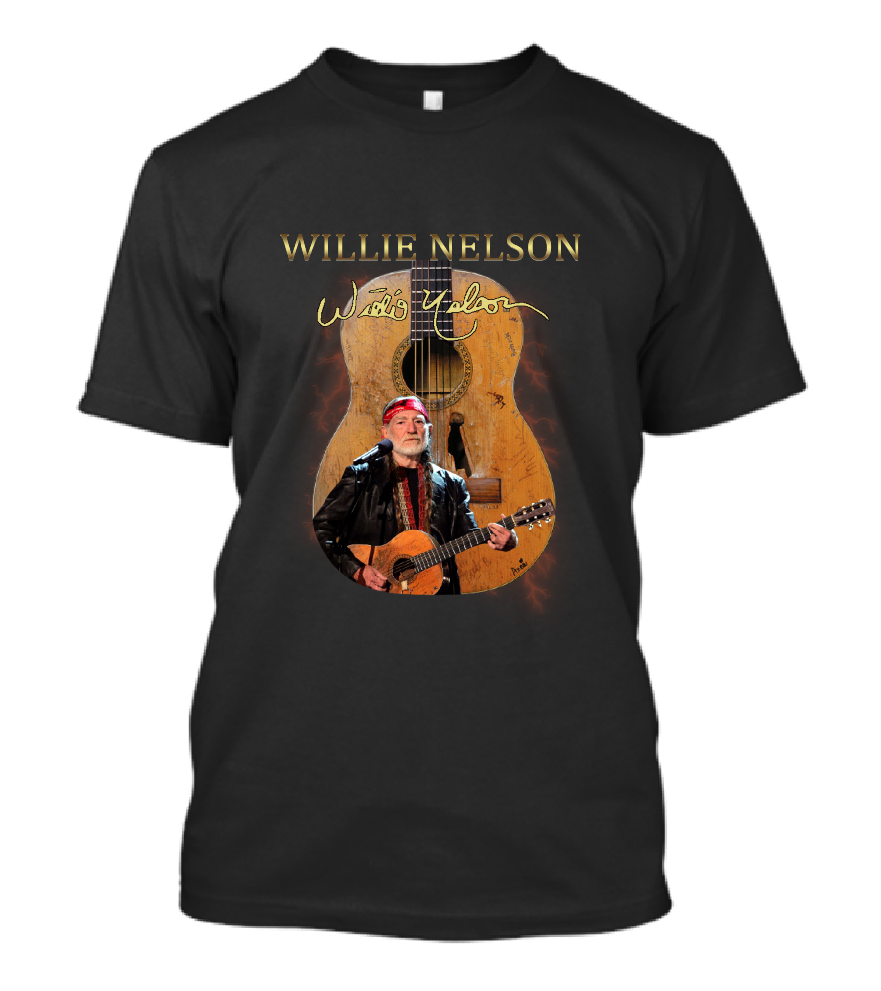 WILLIE NELSON Signature Guitar Image With Willie Playing T-Shirt