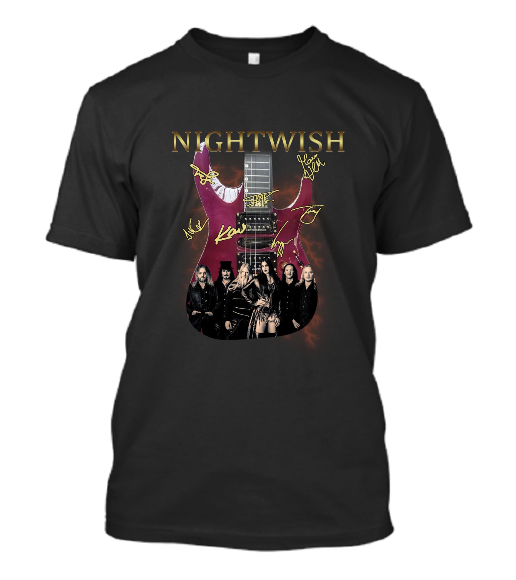 Nightwish Band Guitar With Members' Signatures T-Shirt