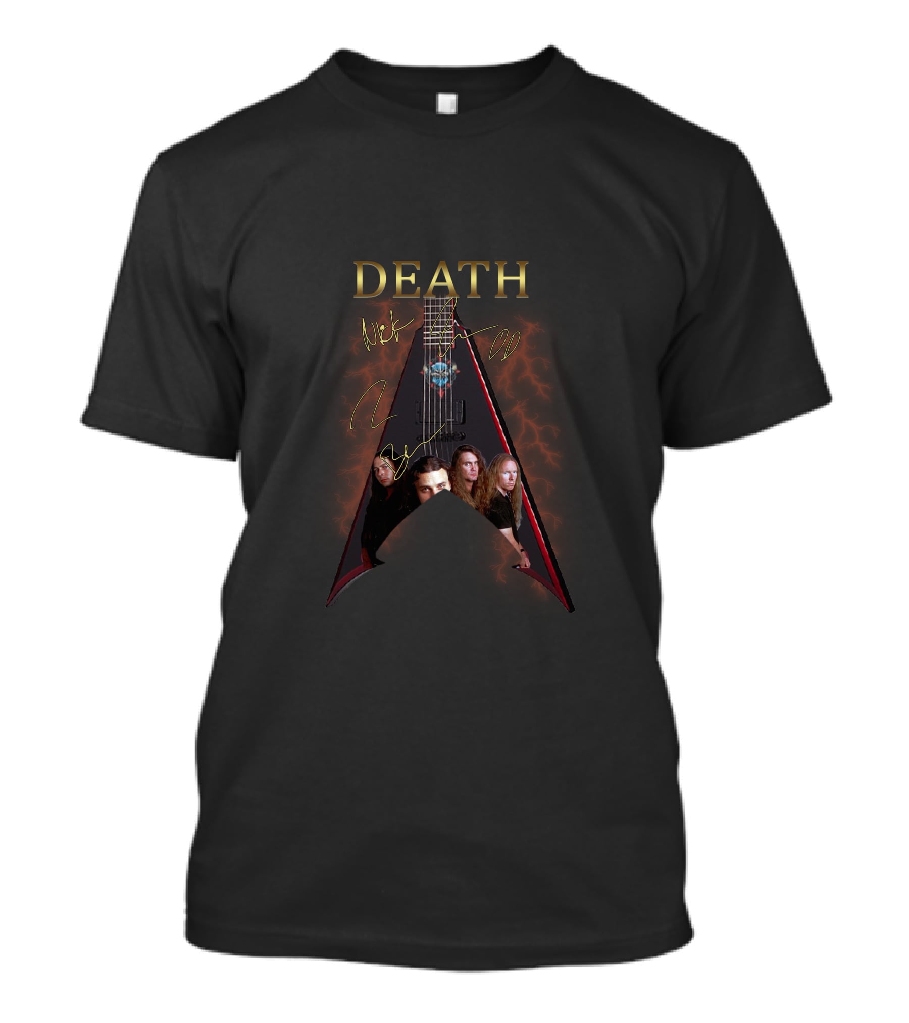 Death Signature Guitar Band Members Electric Lightning T-Shirt