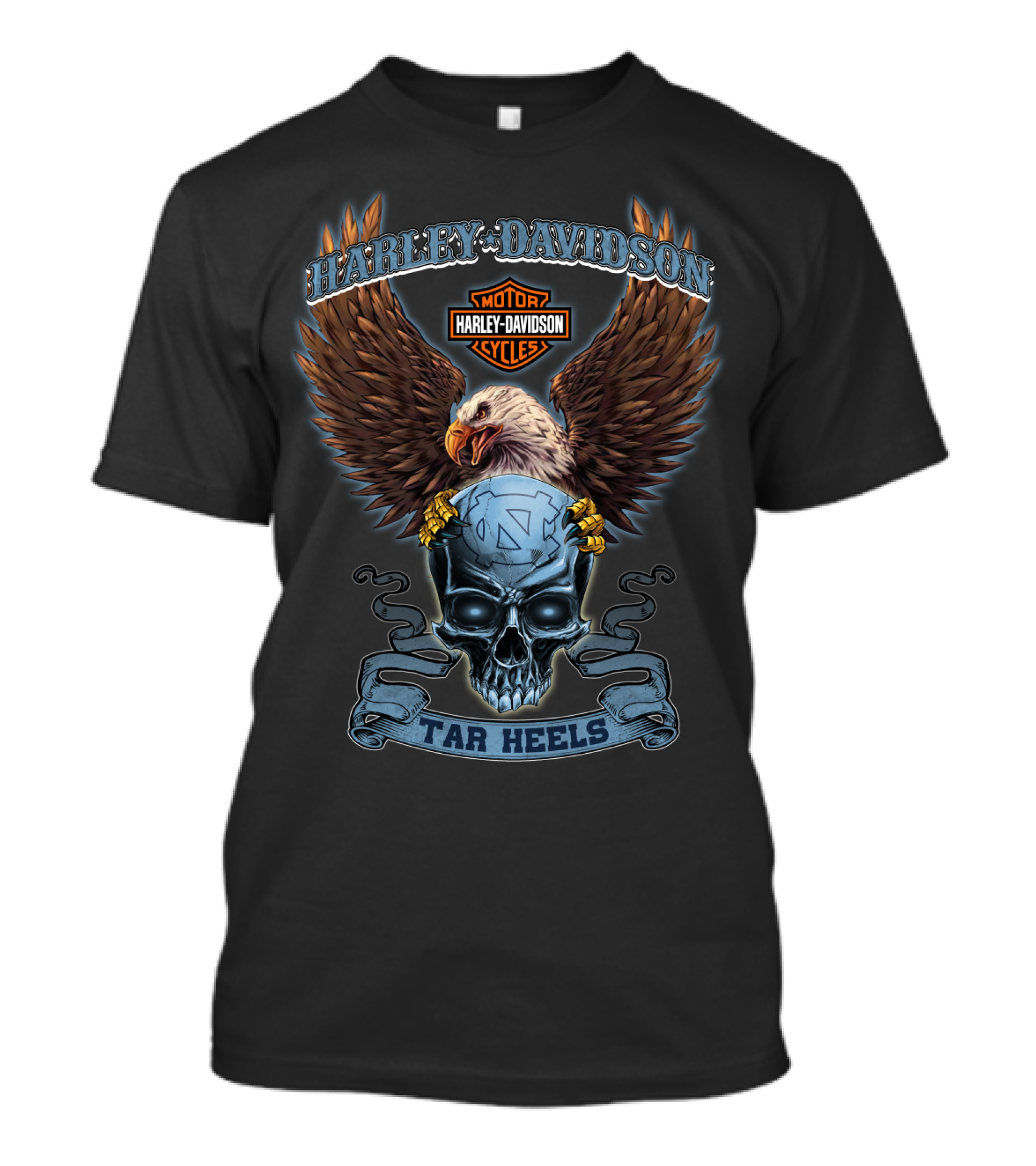 Harley Davidson Motor Cycles Eagle Skull Tar Heels T-Shirt