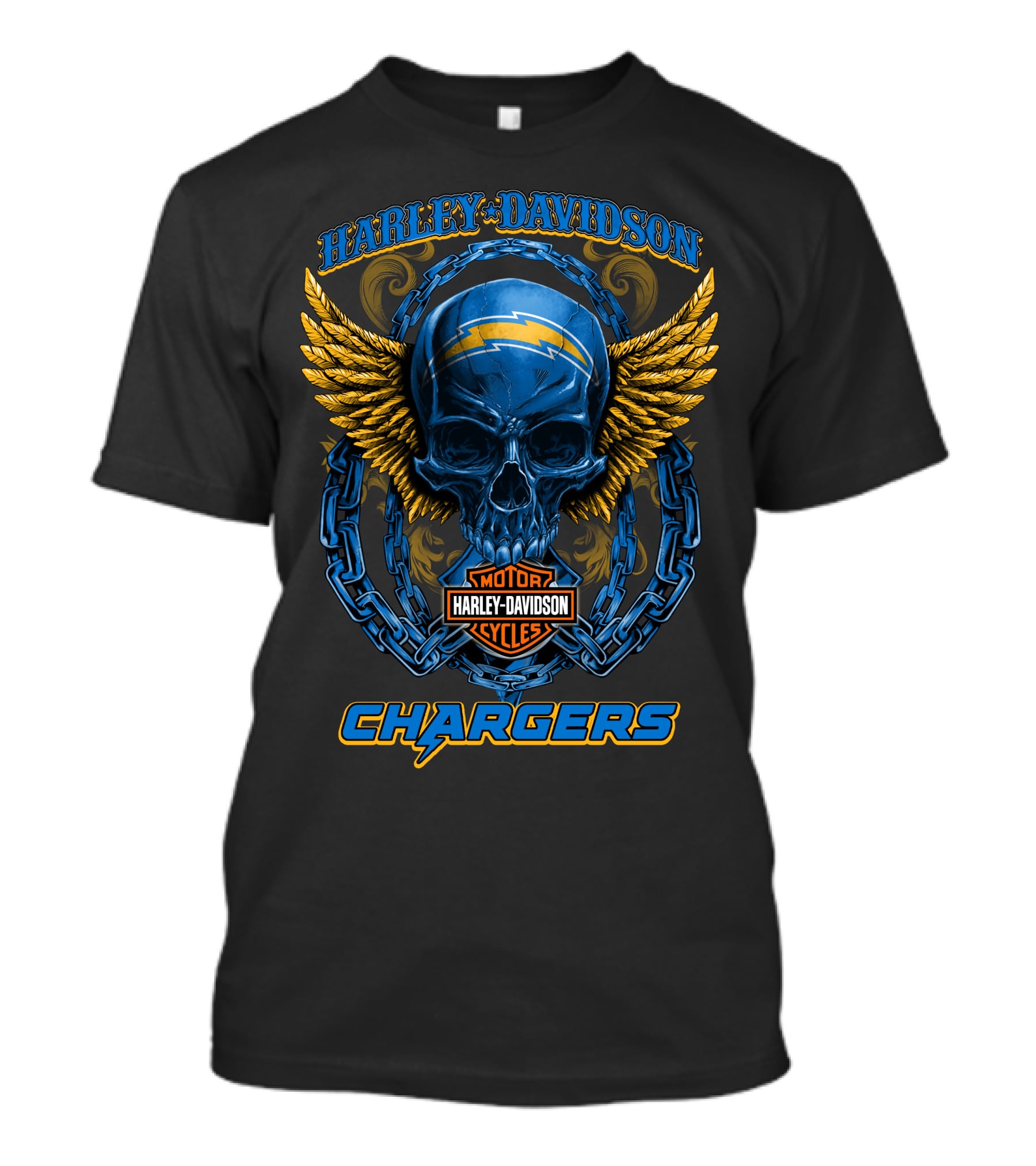 Harley Davidson Los Angeles Chargers Skull Motor Cycles T-Shirt