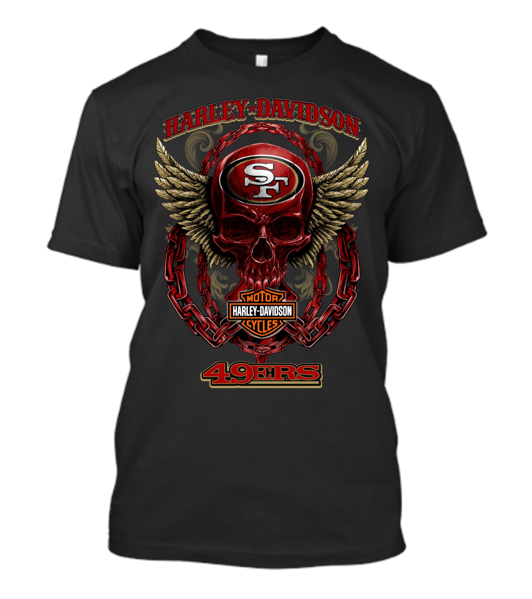 Harley Davidson San Francisco 49ers Skull Wings Chains T-Shirt