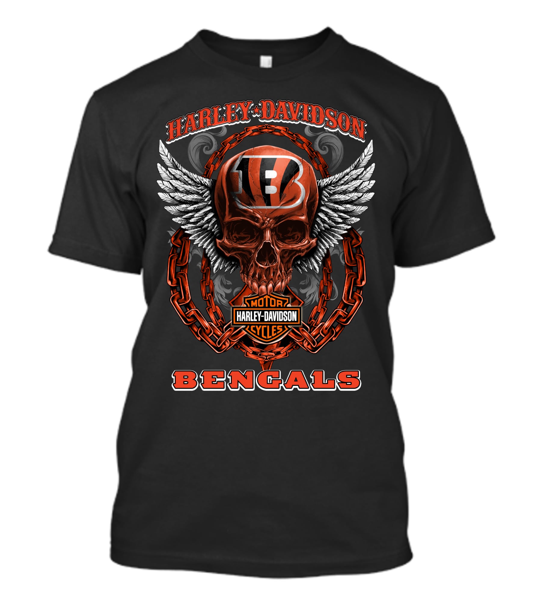 Harley Davidson Cincinnati Bengals Motorcycles Winged Skull Chain T-Shirt