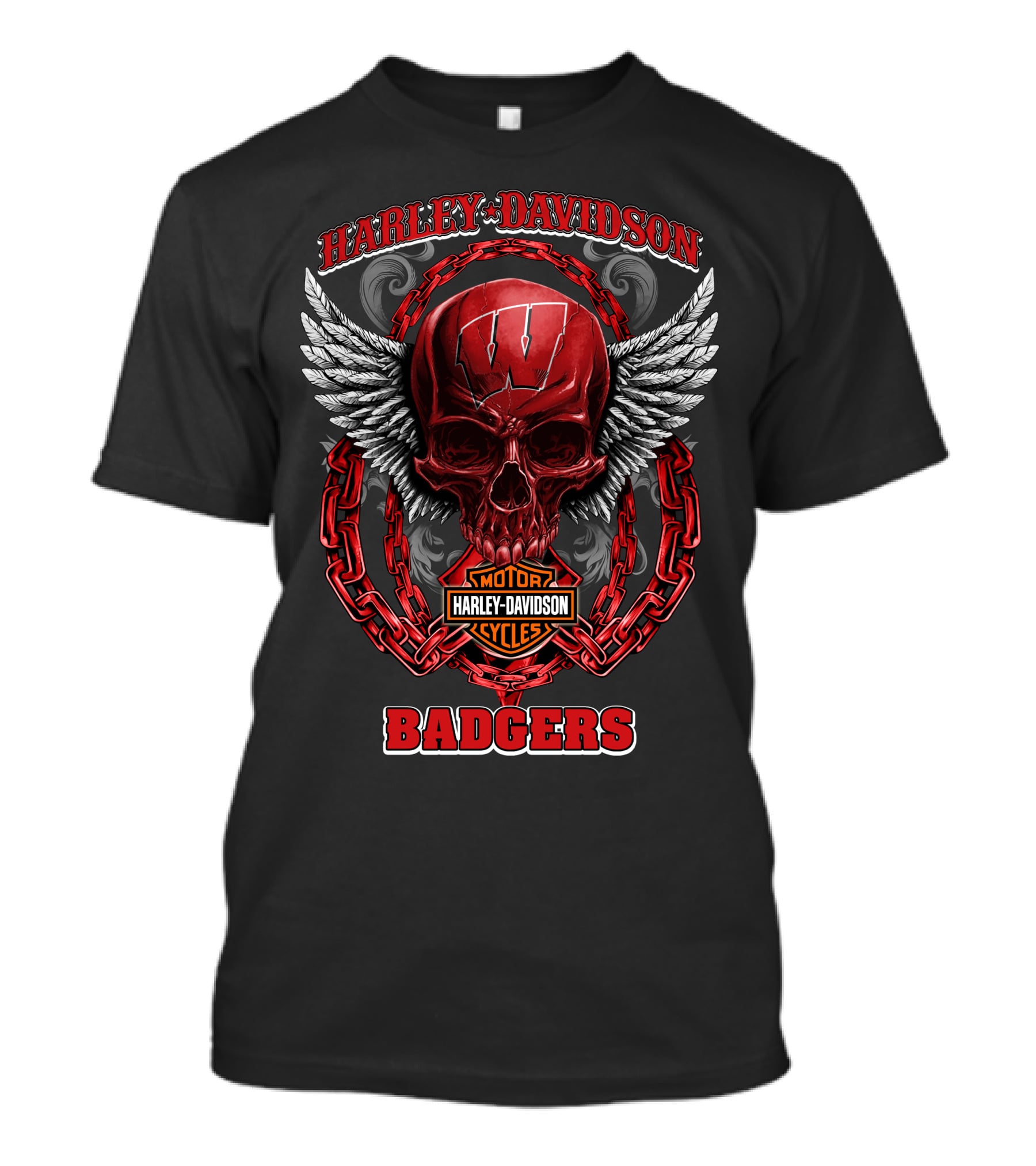 Harley Davidson Wisconsin Badgers Winged Skull T-Shirt
