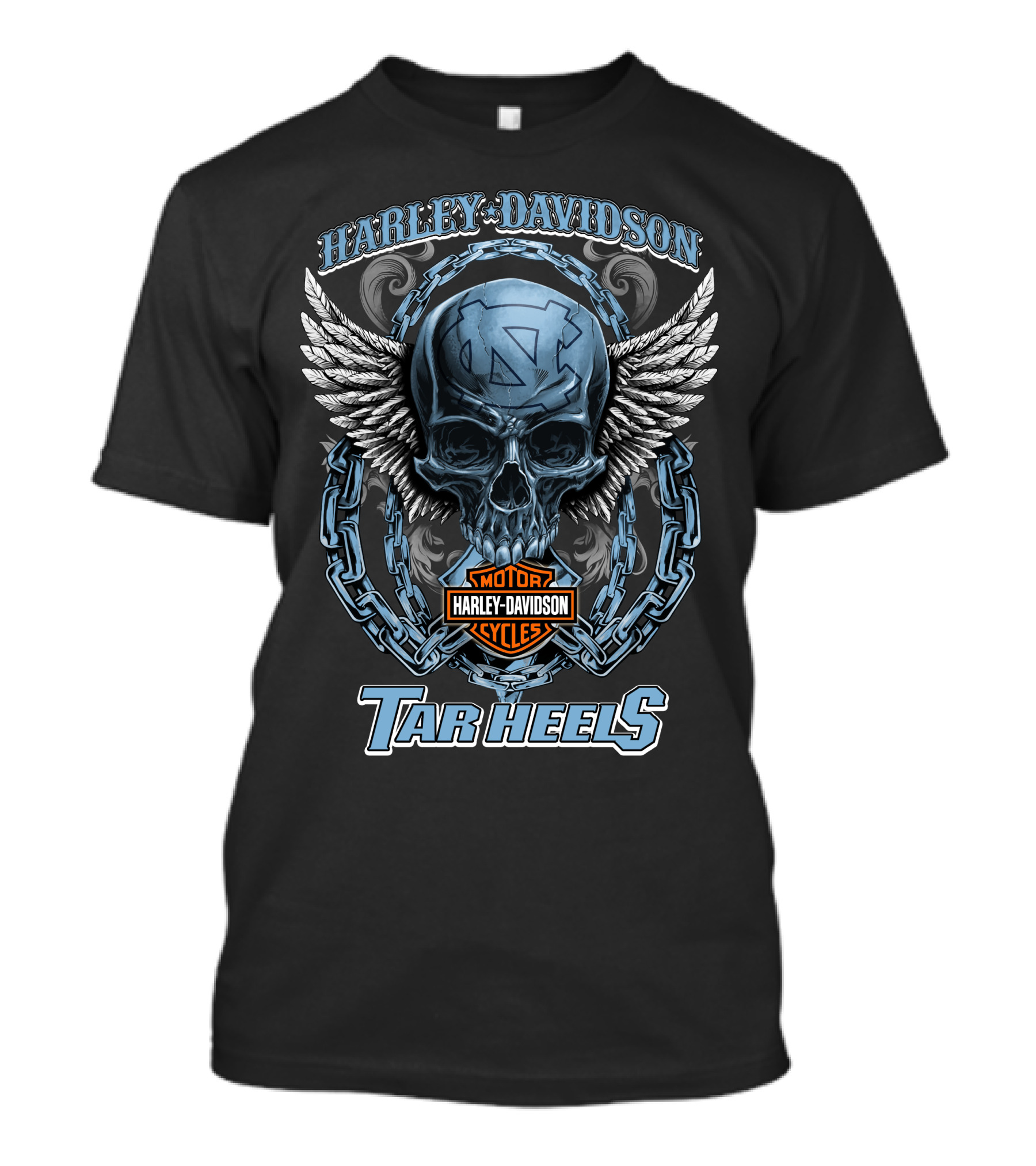 Harley Davidson North Carolina Tar Heels Motor Cycles Skull Wings T-Shirt