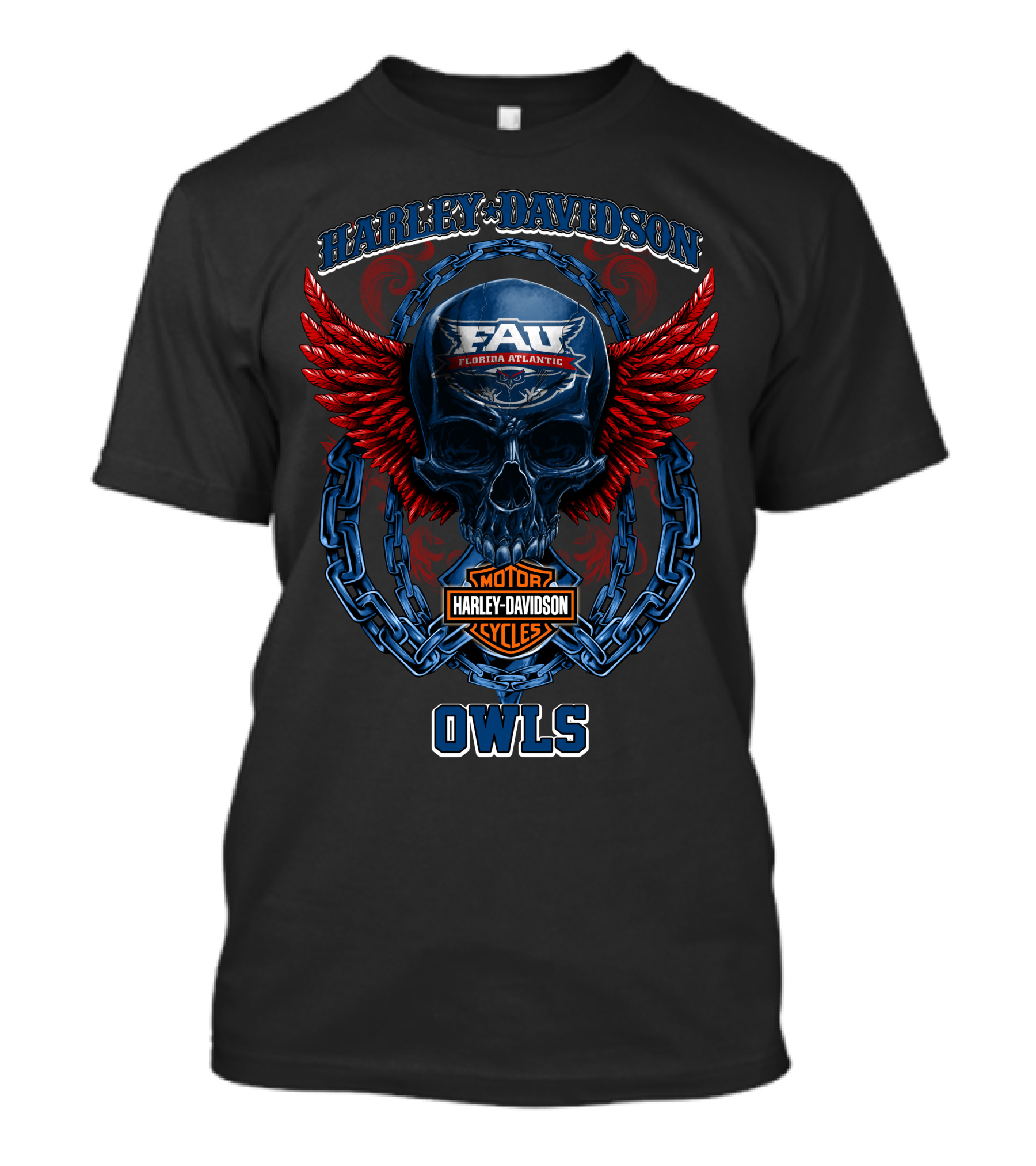 Harley Davidson Florida Atlantic Fau Owls Skull And Wings T-Shirt