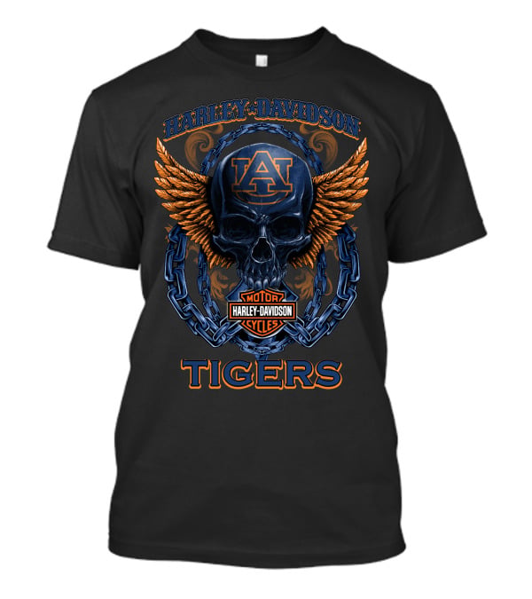 Harley Davidson Auburn Tigers Skull Wings Motor Cycles T-Shirt