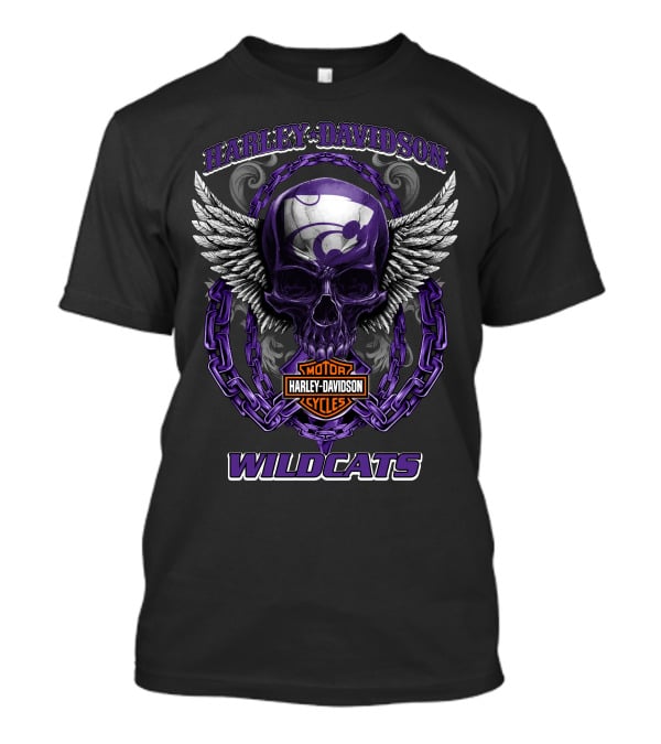 Harley Davidson Wildcats Kansas State Motorcycles Skull Wings T-Shirt