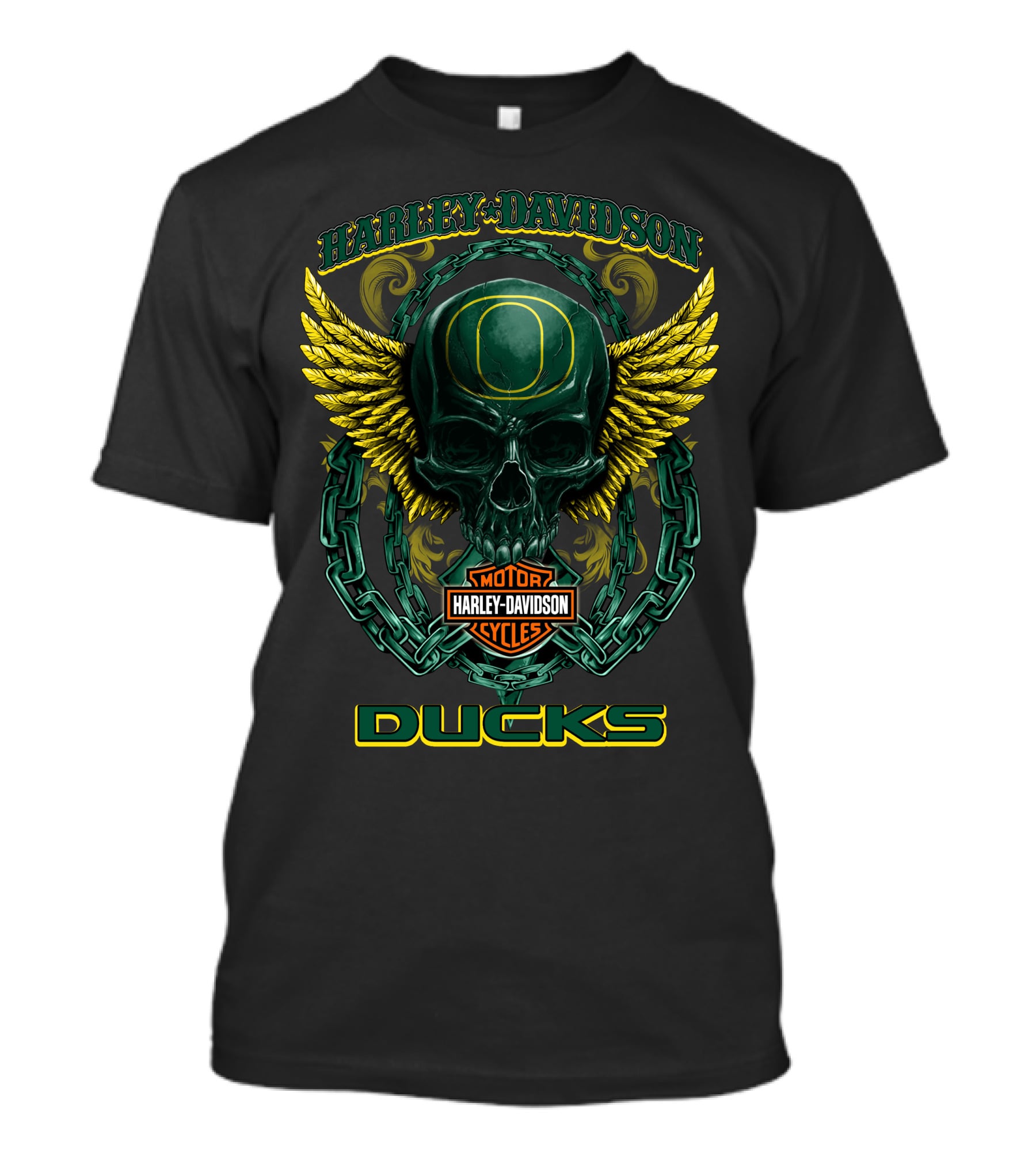 Harley Davidson Oregon Ducks Motorcycles Skull With Wings T-Shirt