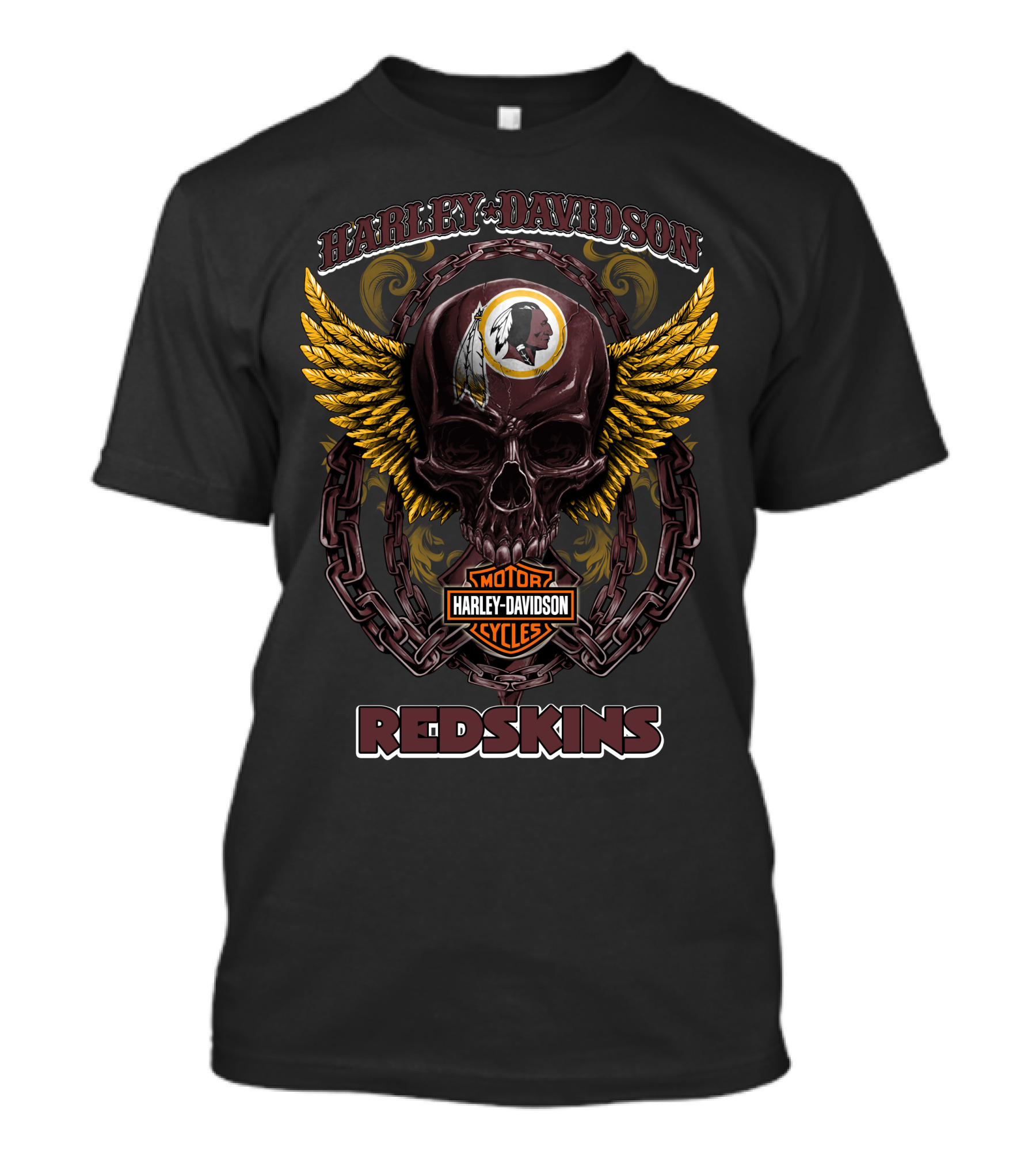 Harley Davidson Motor Cycles Redskins Skull T-Shirt
