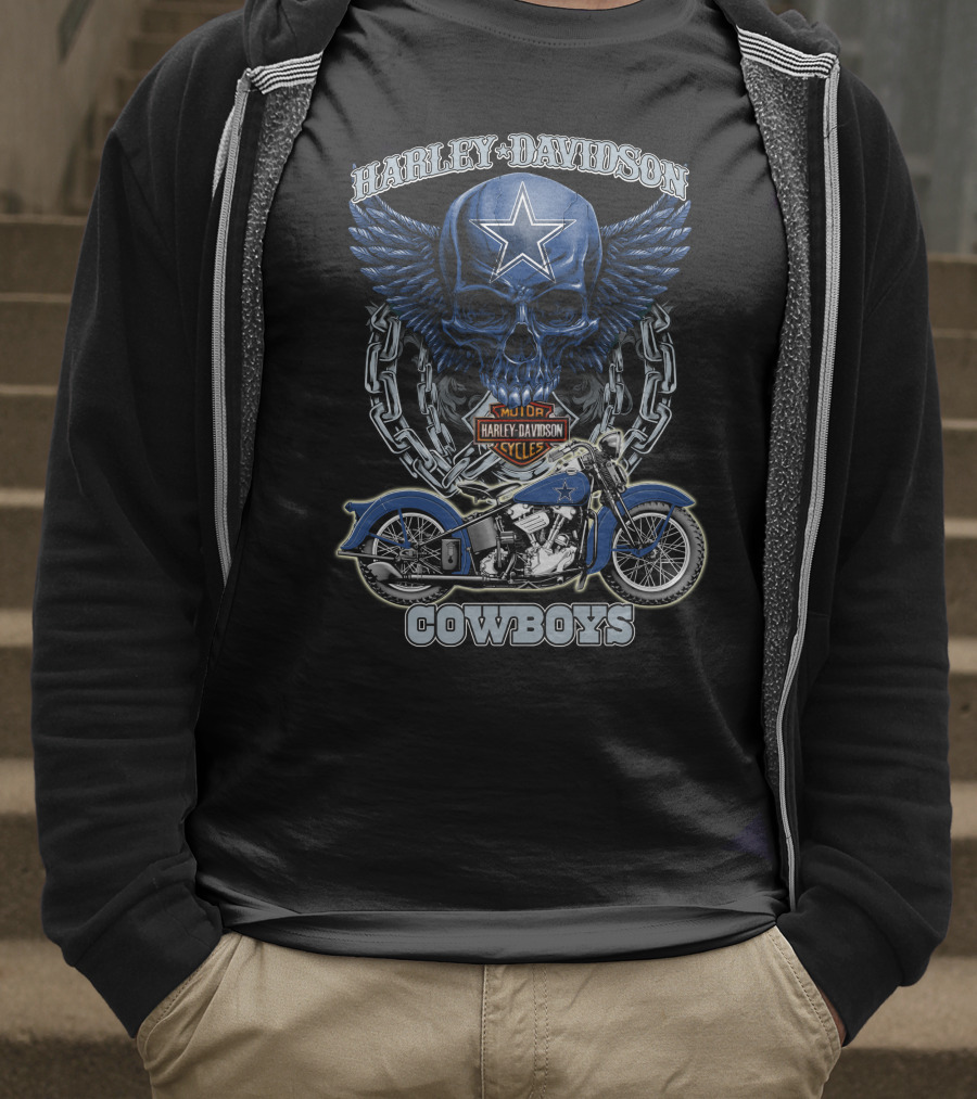 Harley Davidson Cowboys Nfl Dallas Cowboys Motorcycle Skull T-Shirt