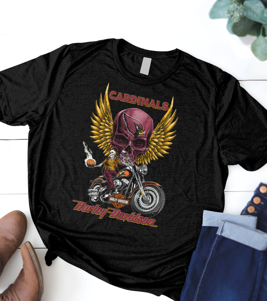 Cardinals Harley Davidson Motorcycles Skully Rider Nfl Arizona T-Shirt