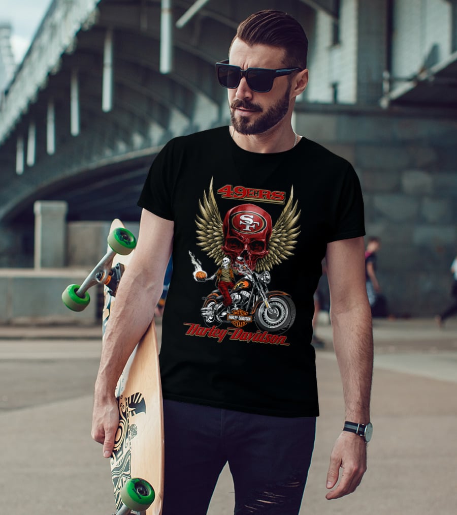 49ers San Francisco Harley Davidson Skull Motorcycle Wings Nfl T-Shirt