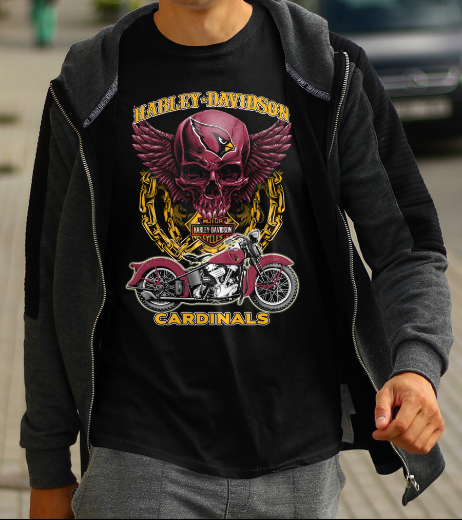 Harley Davidson Cardinals Arizona Nfl Motorcycle Skull T-Shirt
