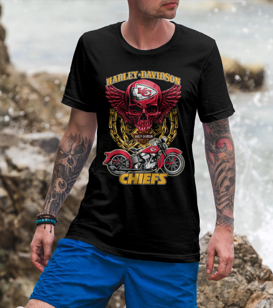 Harley Davidson Kansas City Chiefs Nfl Motorcycle Skull Chiefs T-Shirt