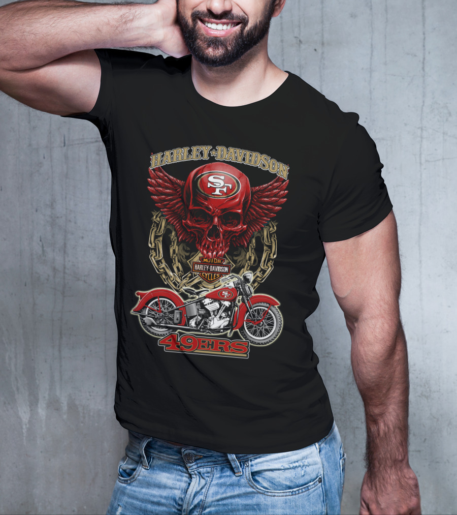 San Francisco 49ers Harley Davidson Motorcycle Skull Design Nfl 49ers T-Shirt