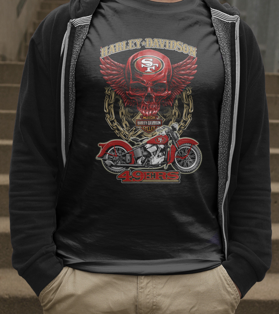 San Francisco 49ers Harley Davidson Motorcycle Skull Design Nfl 49ers T-Shirt